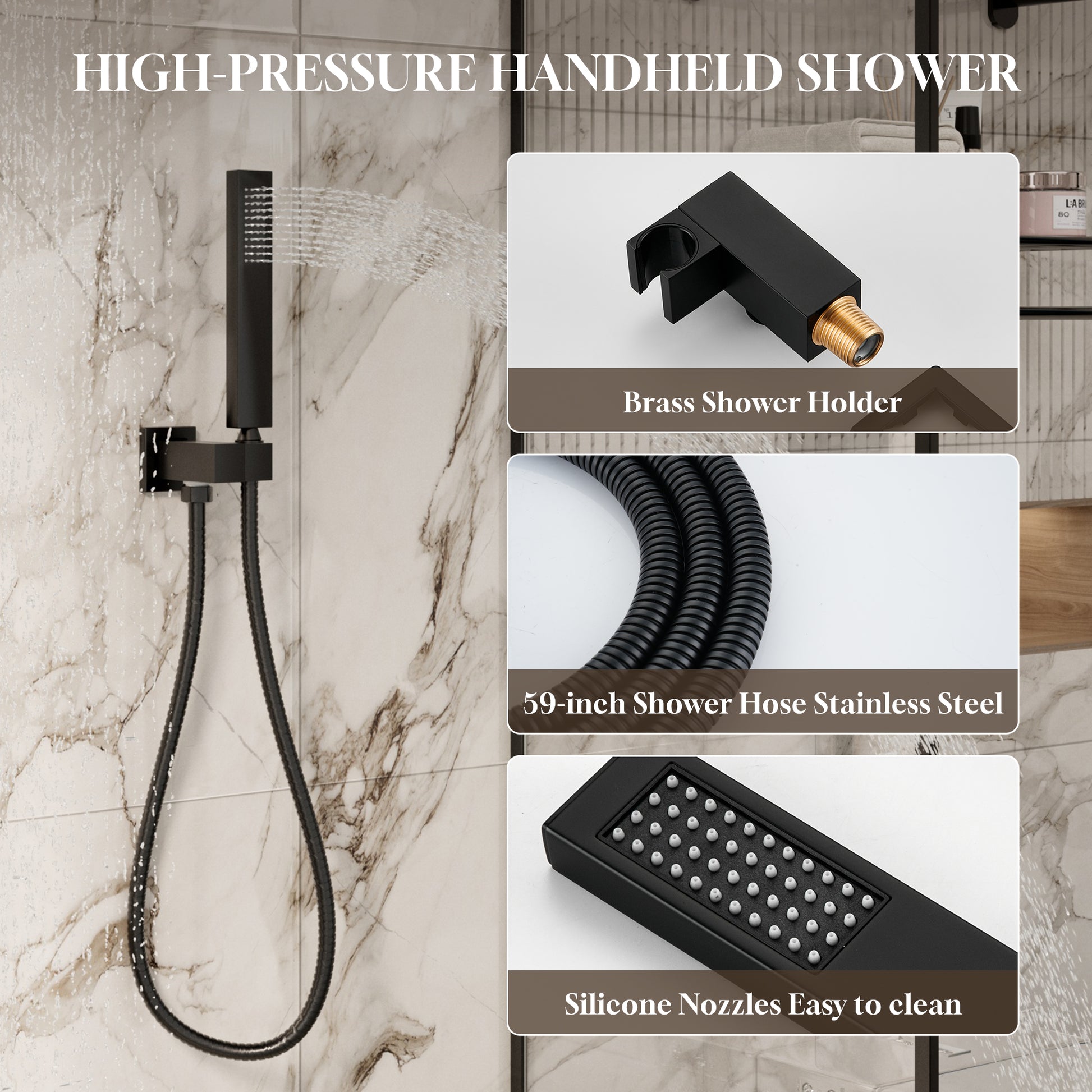 22" Wall-Mount Thermostatic Shower System with 64-Color LED & Built-In Music