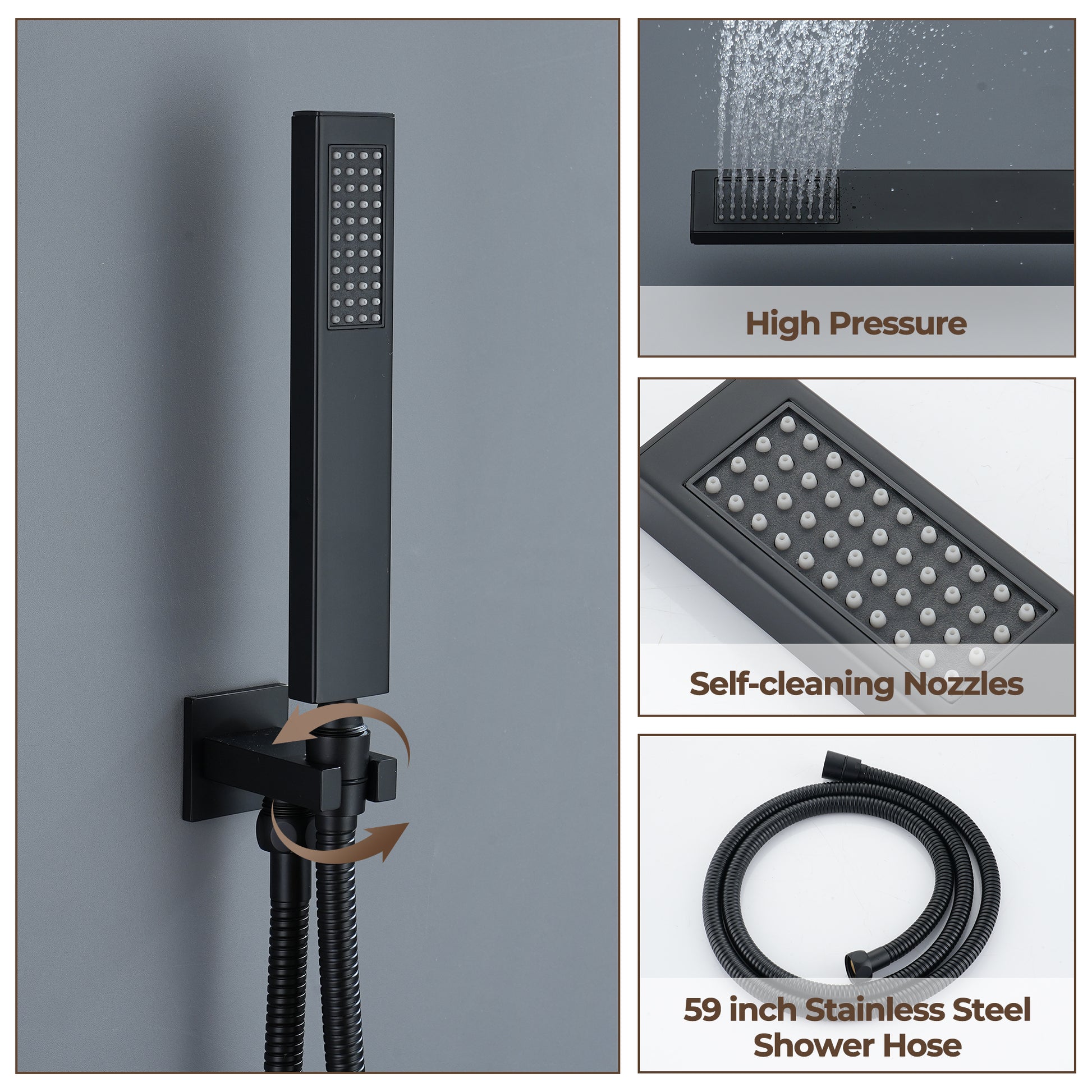 3-Function Ceiling-Mounted Thermostatic Shower System with 6 Body Jets