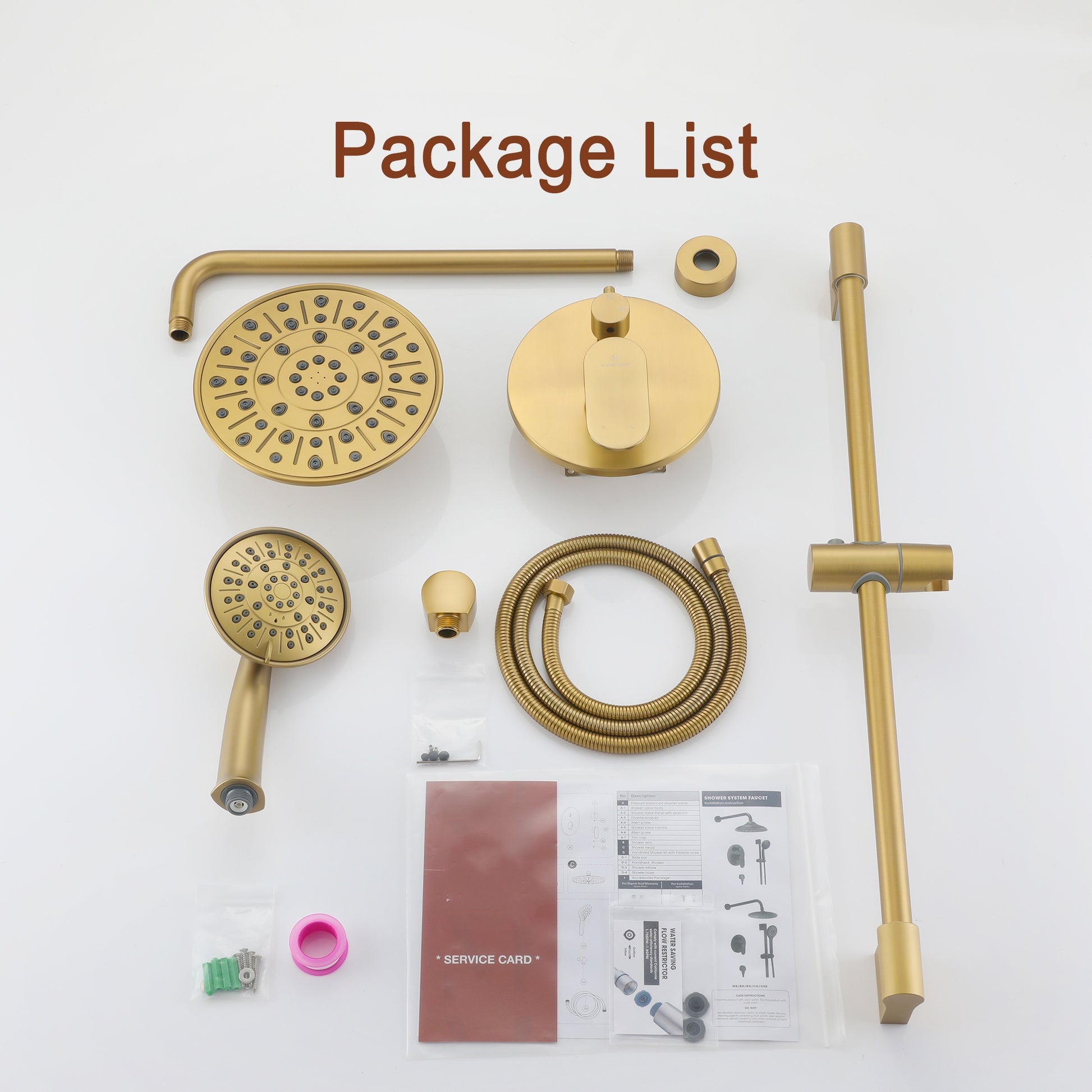 8" Rain Shower Head System with Pressure Balance Valve Package List