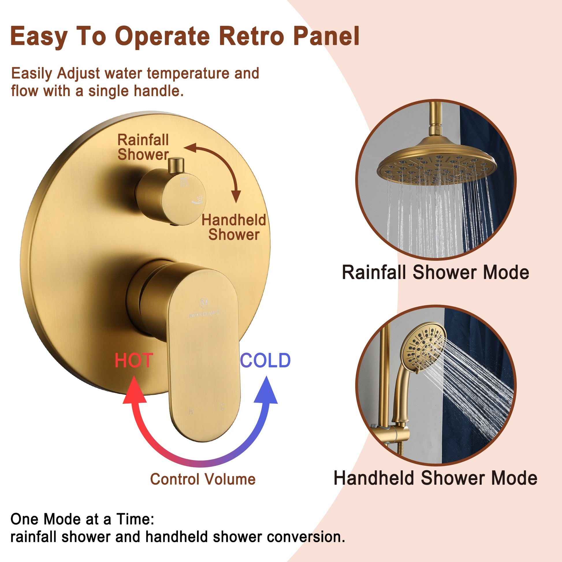 8" Rain Shower Head System with Pressure Balance Valve