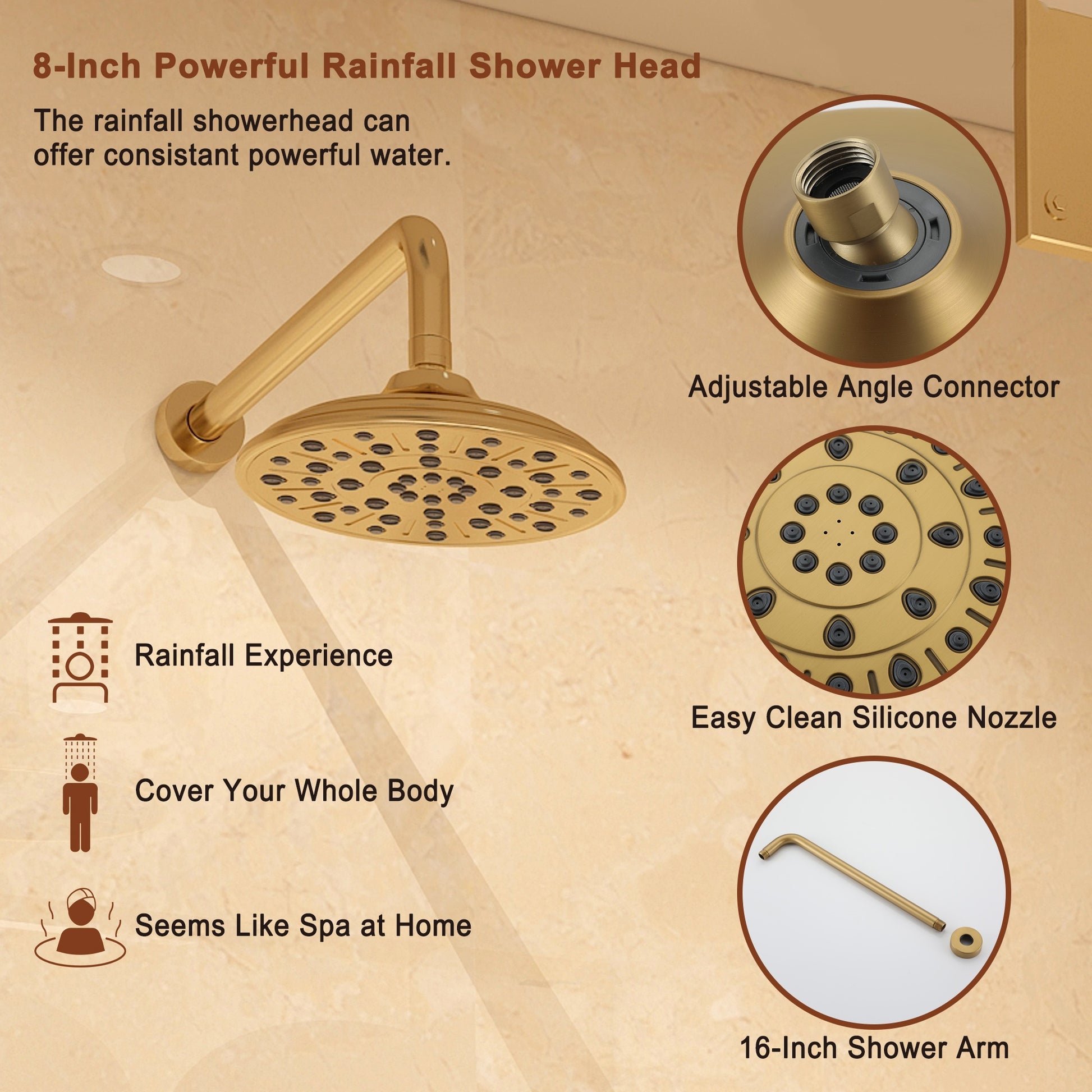 8" Rain Shower Head System with Pressure Balance Valve
