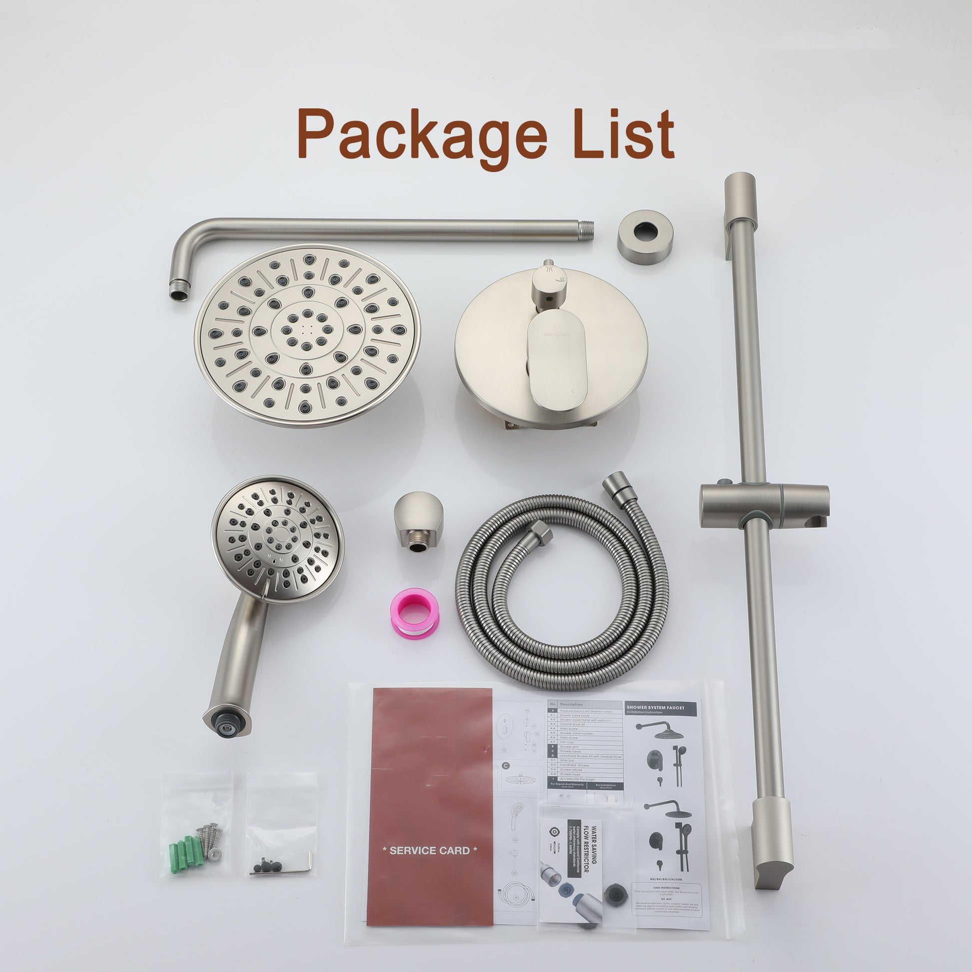 8" Rain Shower Head System with Pressure Balance Valve Package Listi
