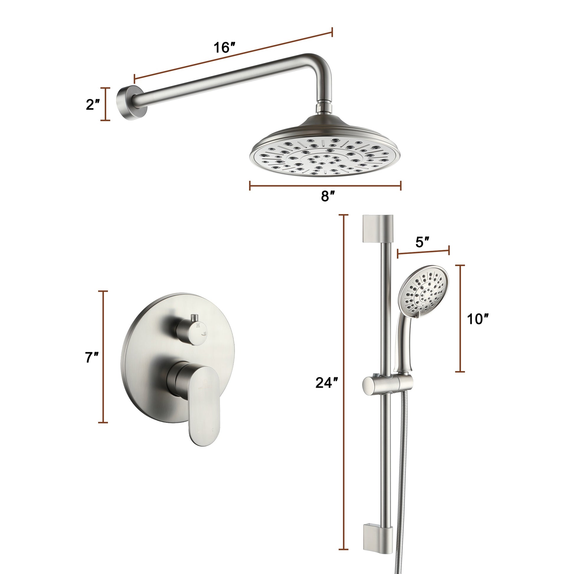 Shower system with dimensions