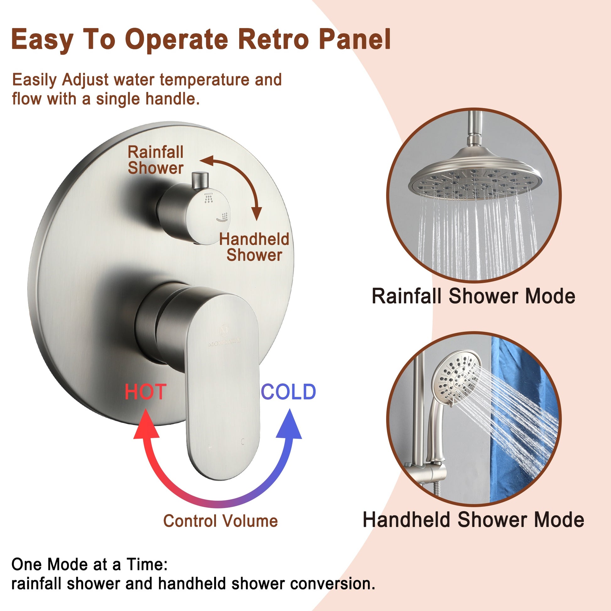 Shower control panel with rainfall and handheld shower modes