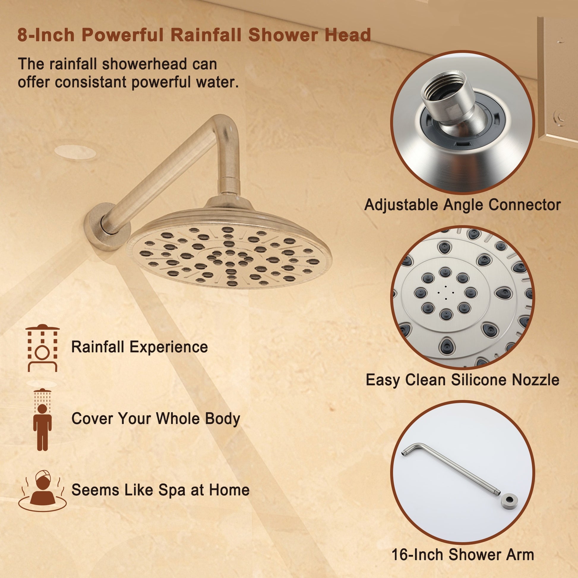 8" Rain Shower Head System with Pressure Balance Valve