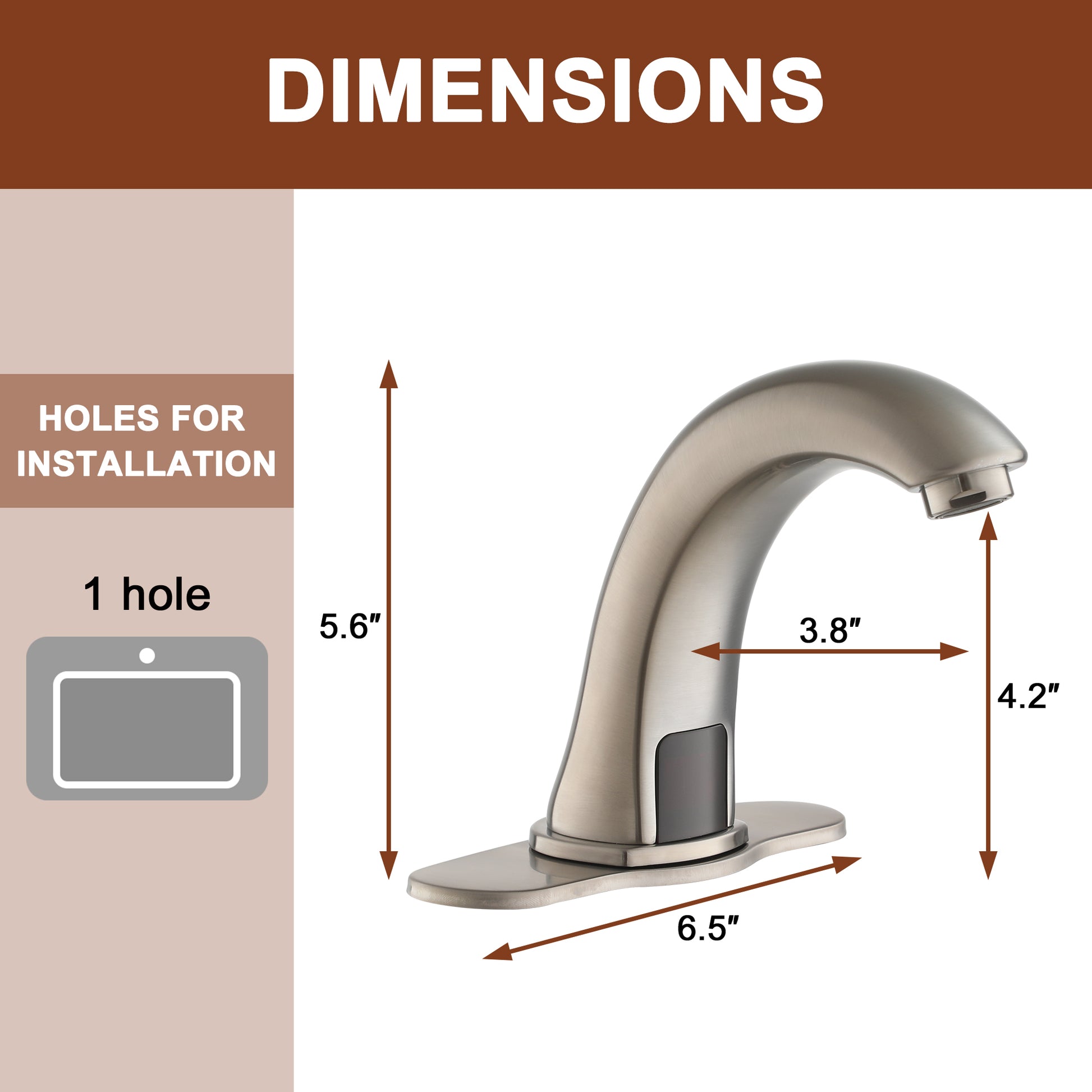 Hands-Free Touchless Bathroom Sink Faucet with Hole Cover Plate