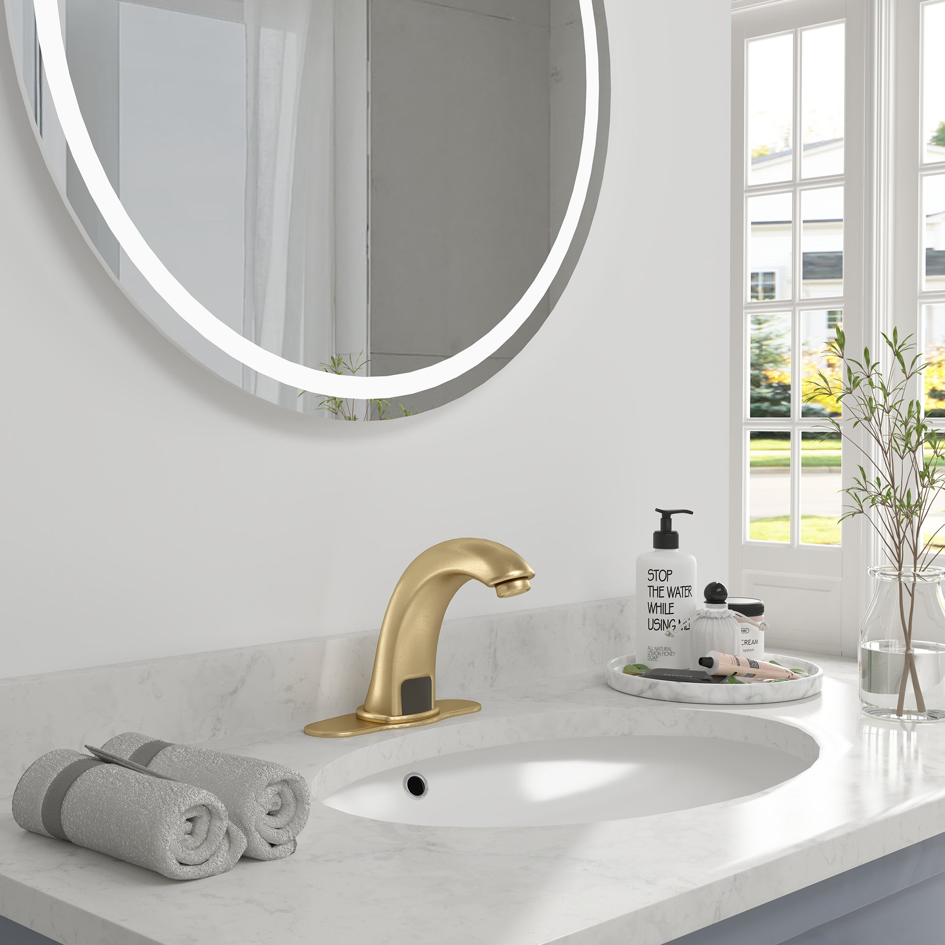 Hands-Free Touchless Bathroom Sink Faucet with Hole Cover Plate