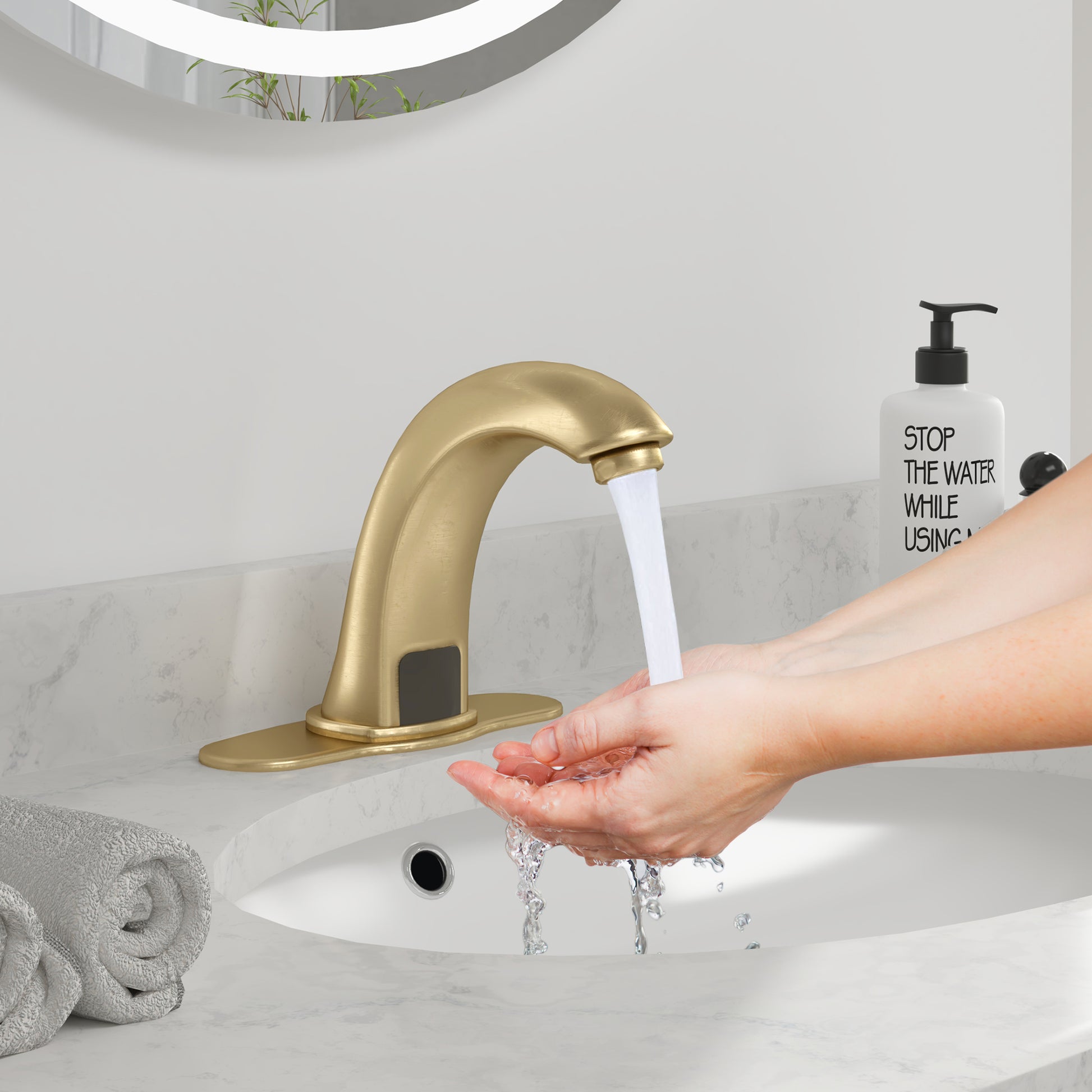 Hands-Free Touchless Bathroom Sink Faucet with Hole Cover Plate