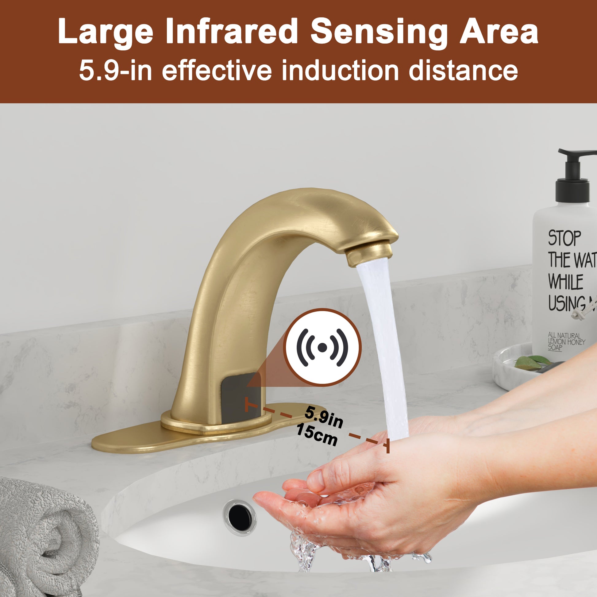 Hands-Free Touchless Bathroom Sink Faucet with Hole Cover Plate