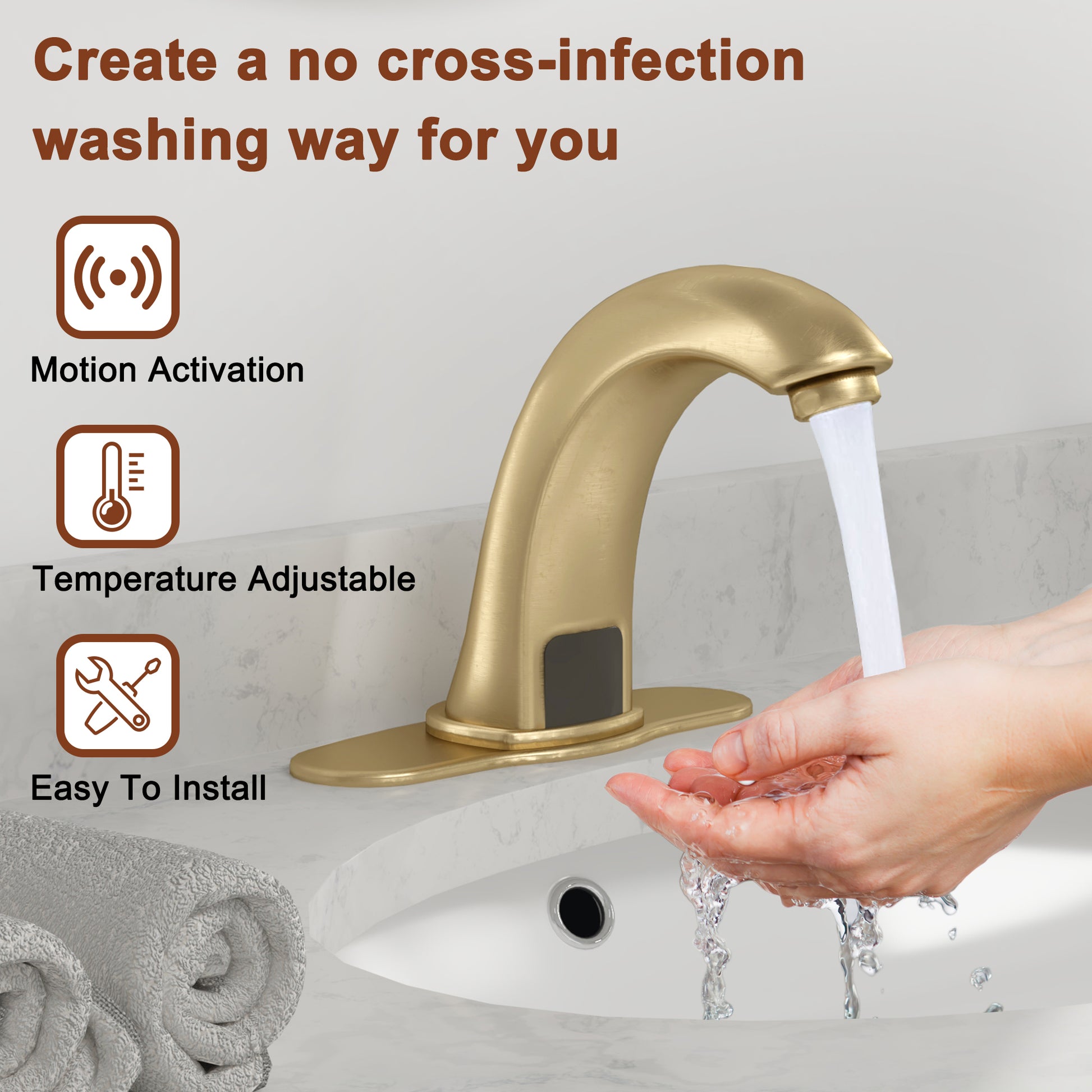 Hands-Free Touchless Bathroom Sink Faucet with Hole Cover Plate