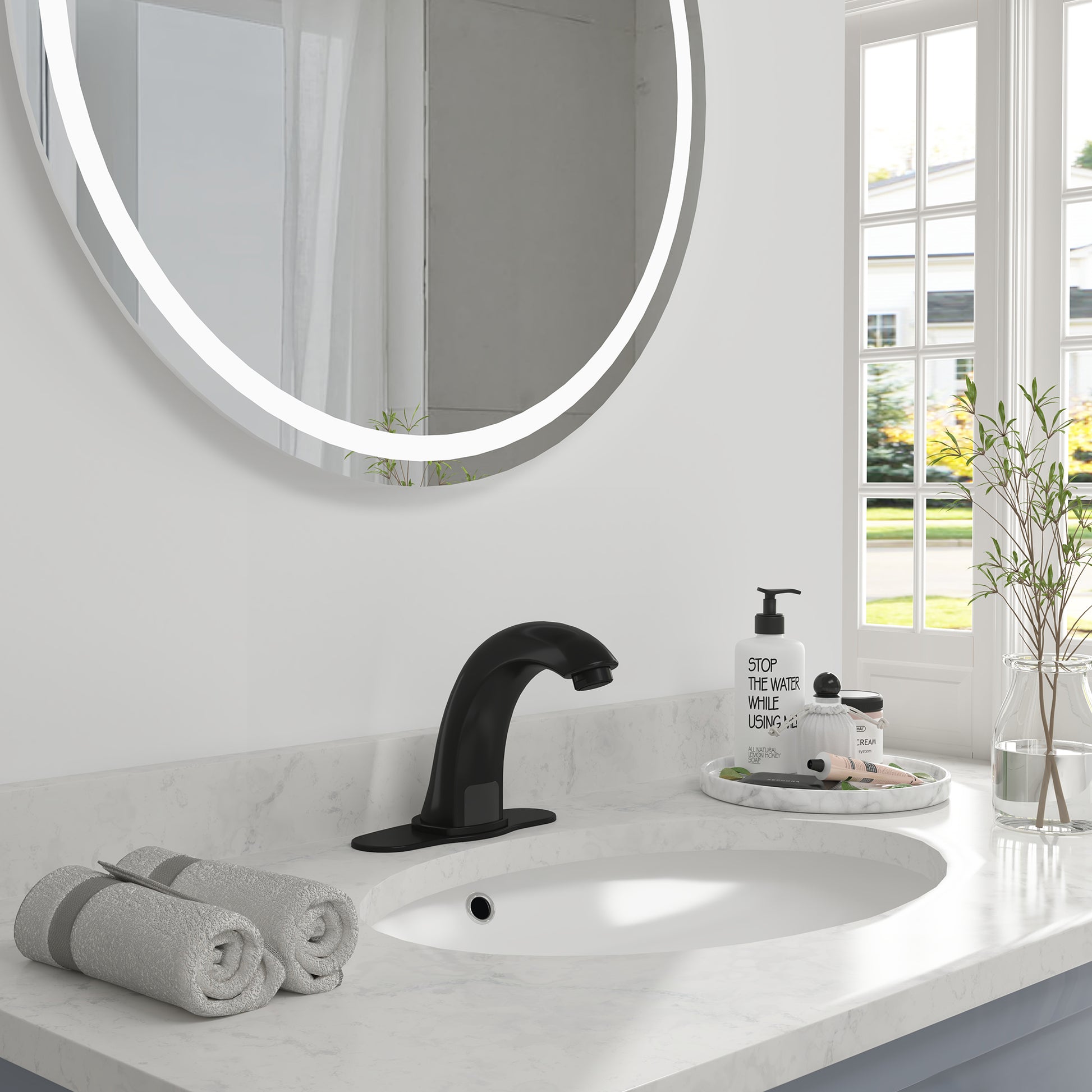 Hands-Free Touchless Bathroom Sink Faucet with Hole Cover Plate