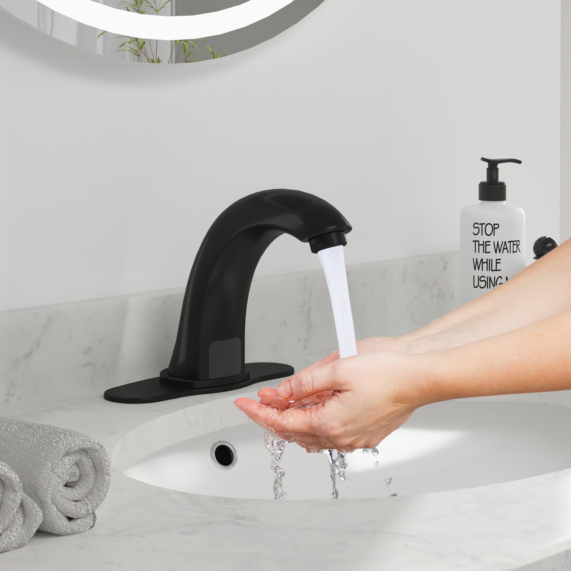 Hands-Free Touchless Bathroom Sink Faucet with Hole Cover Plate
