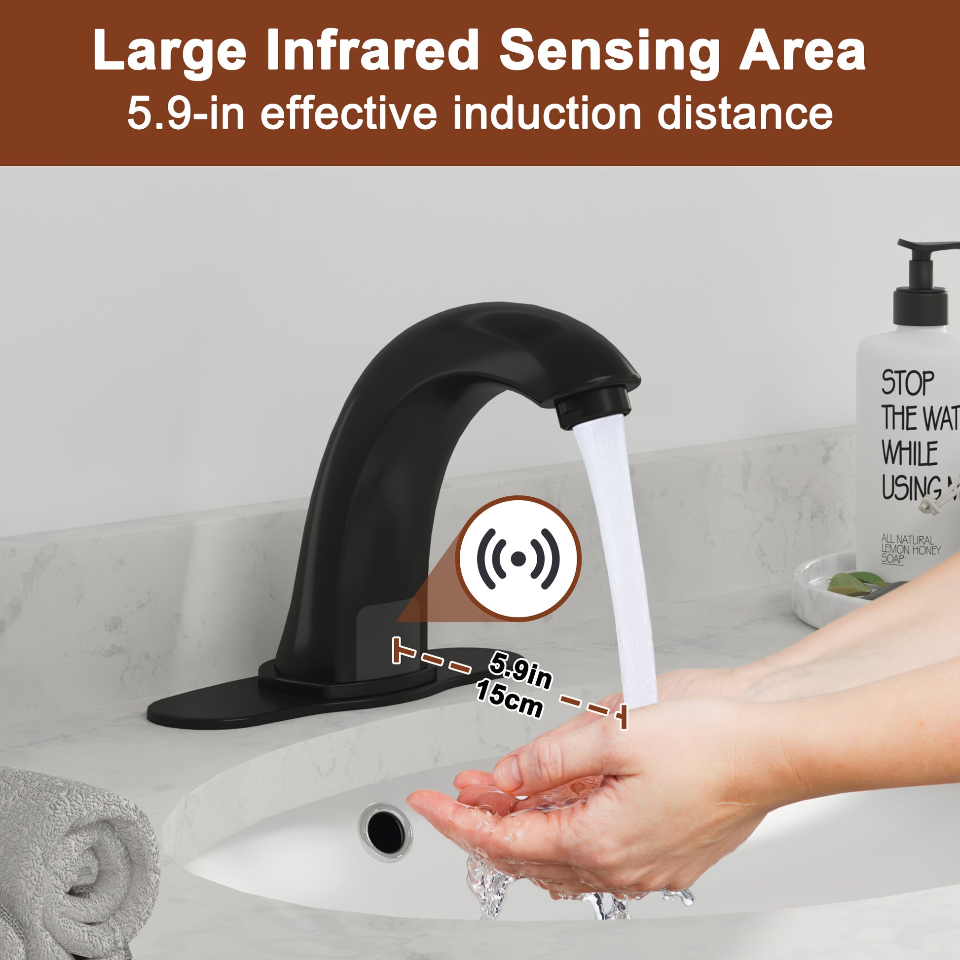 Hands-Free Touchless Bathroom Sink Faucet with Hole Cover Plate