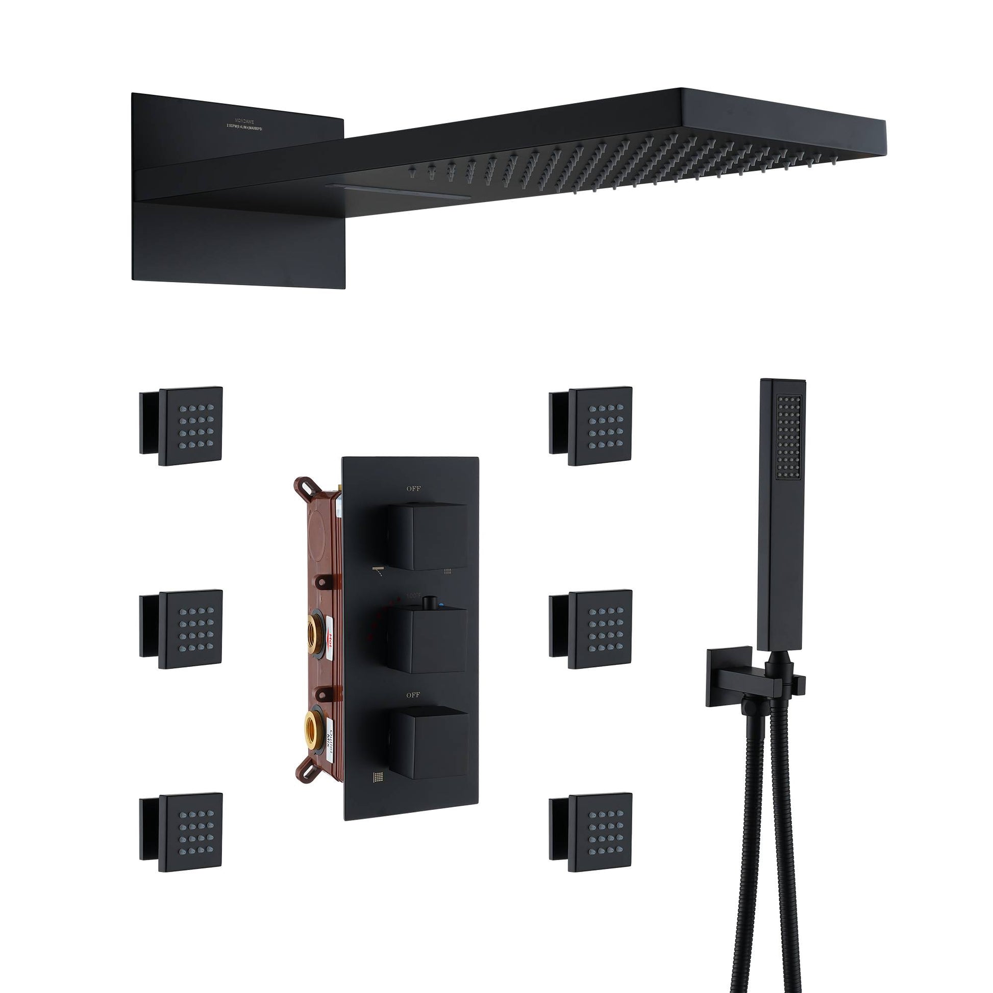 Luxury 4-Function Thermostatic Shower System with Rainfall & Body Jets