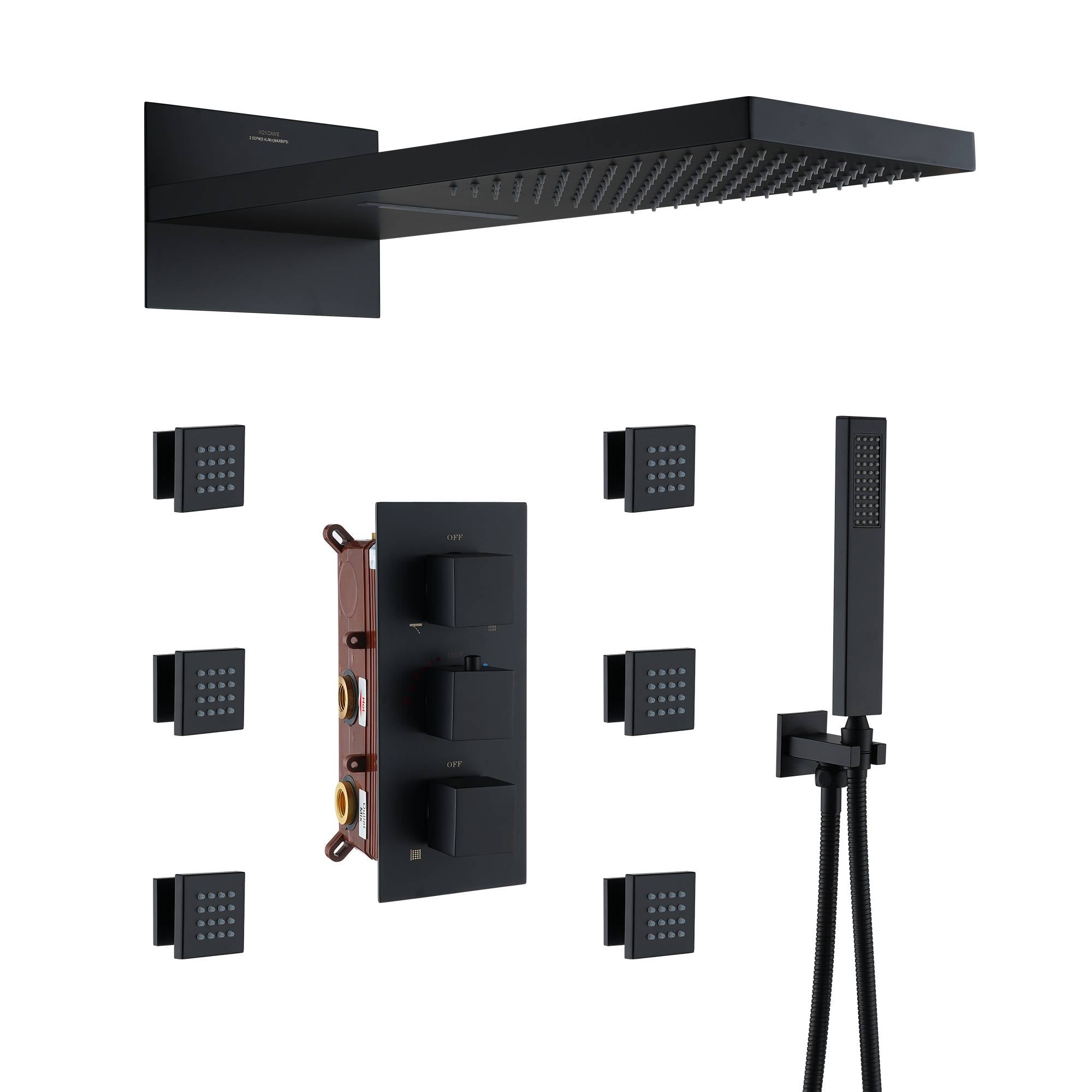 Luxury 4-Function Thermostatic Shower System with Rainfall & Body Jets