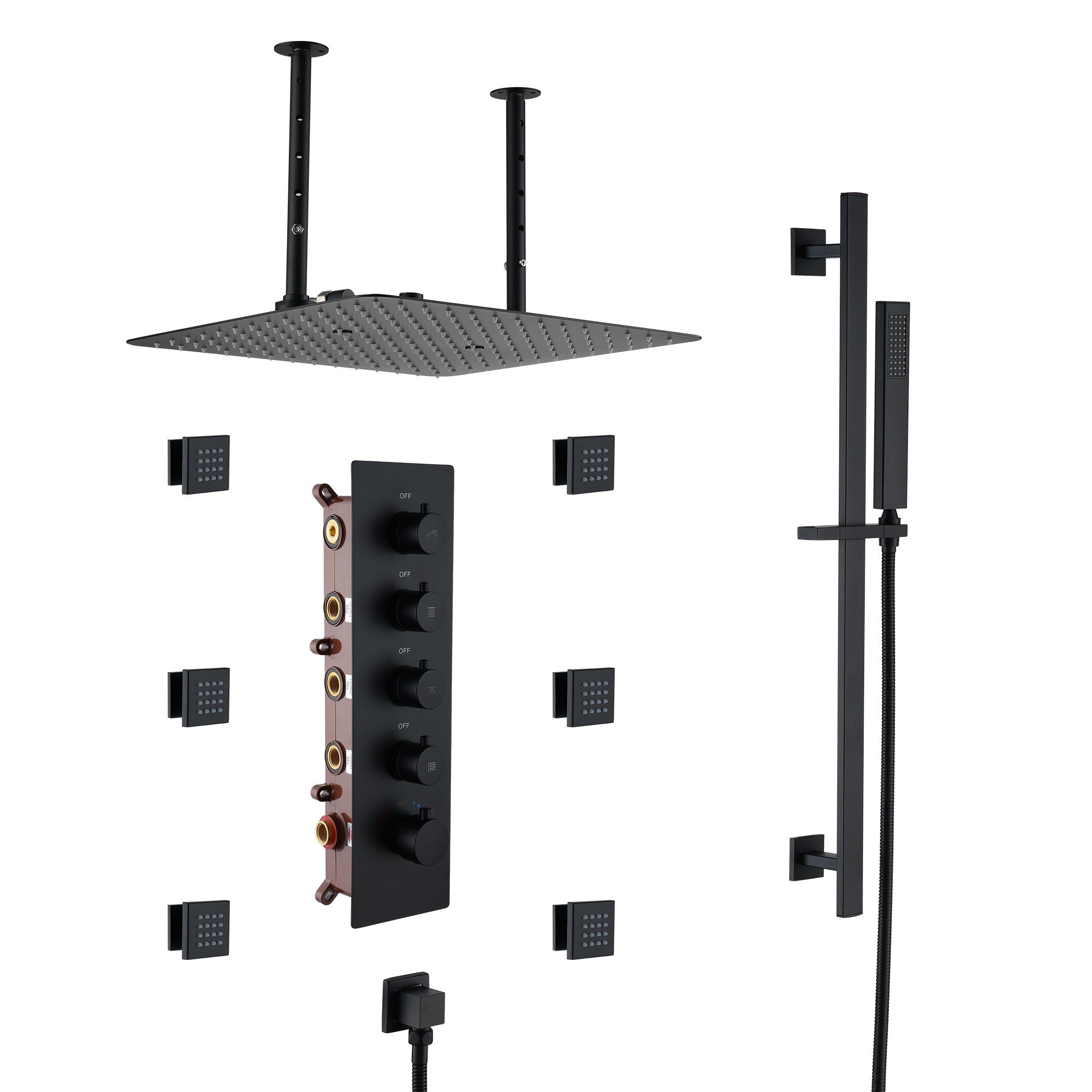 16“ Spa-Inspired Rainfall Shower System with Body Jets & Slide Bar