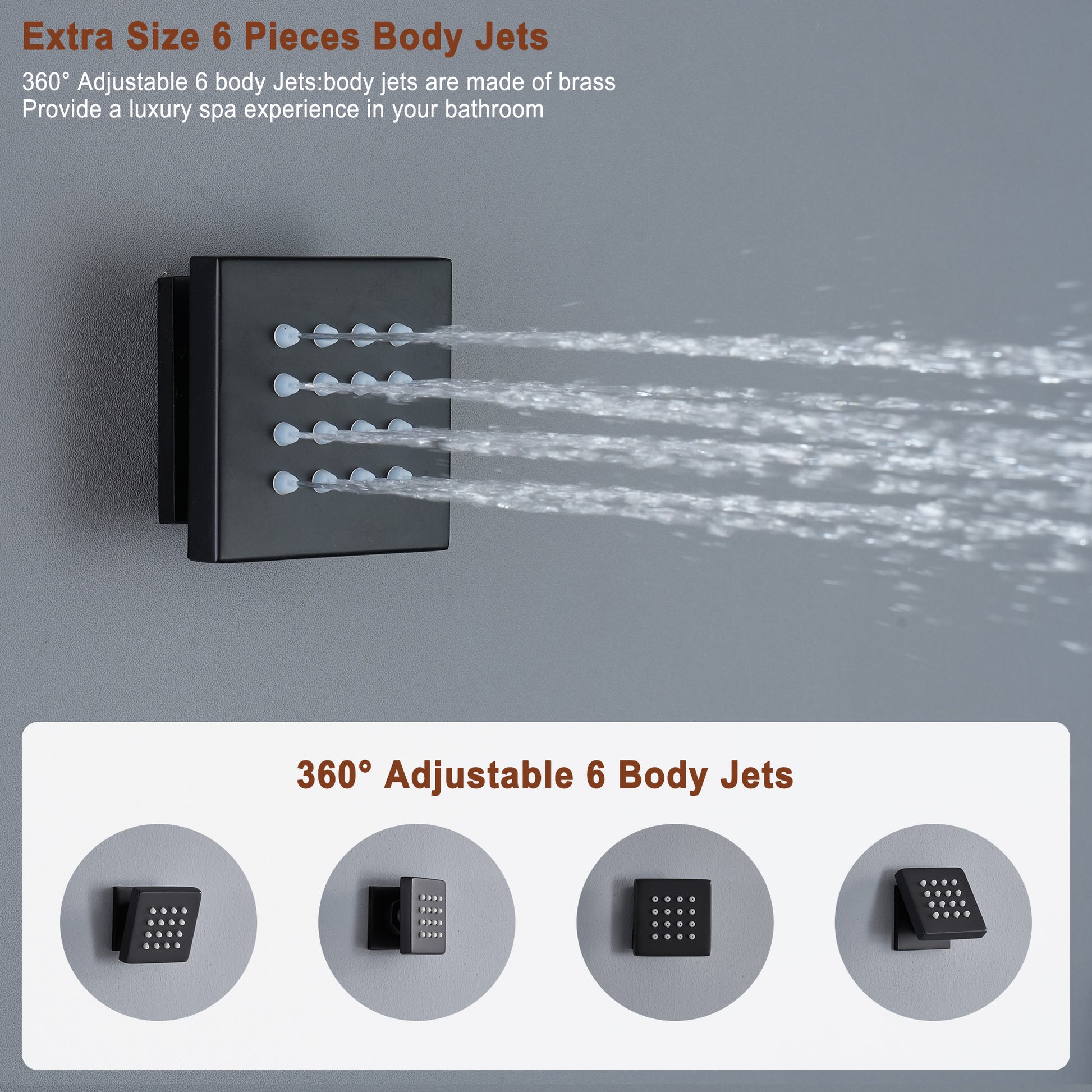 16“ Spa-Inspired Rainfall Shower System with Body Jets & Slide Bar