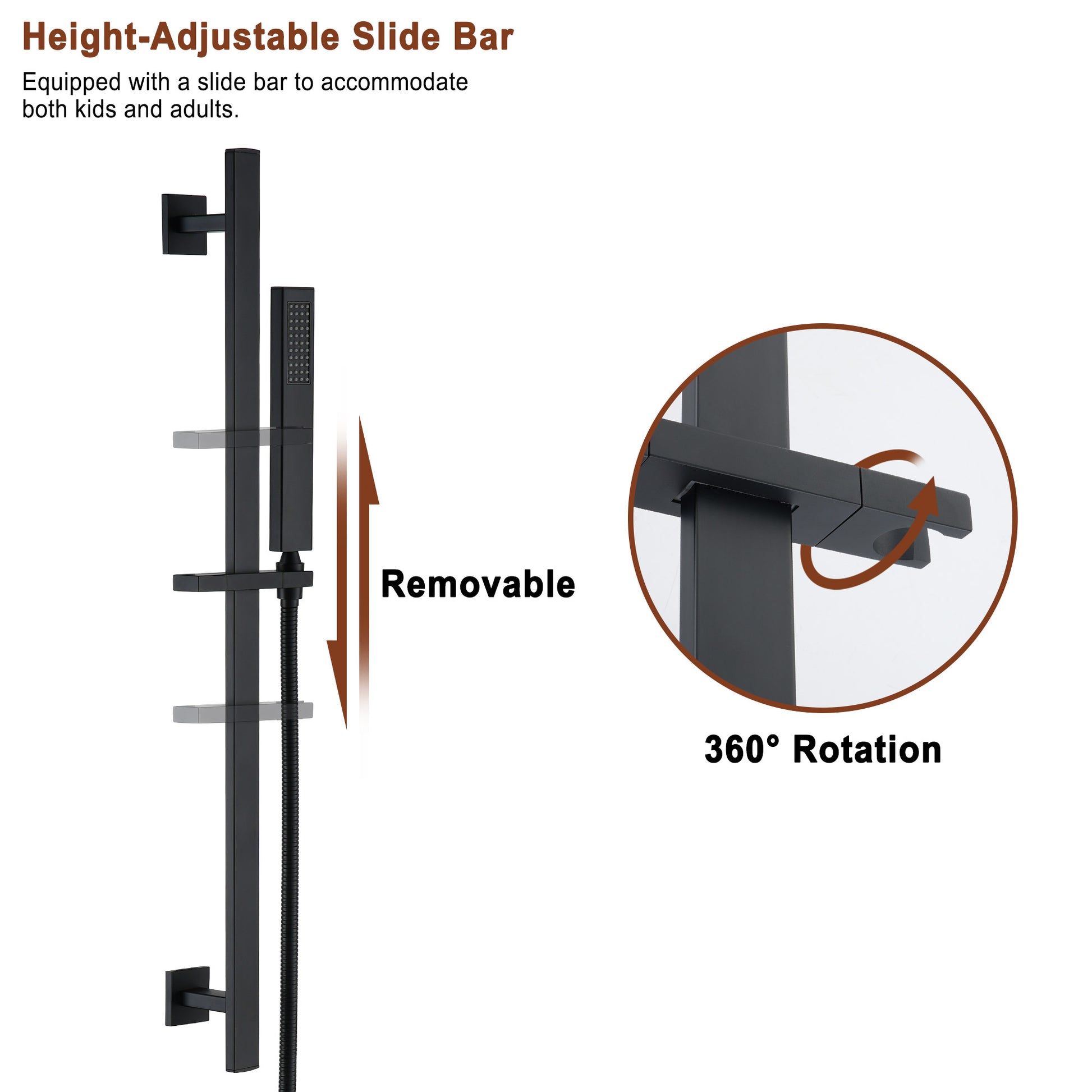 16“ Spa-Inspired Rainfall Shower System with Body Jets & Slide Bar