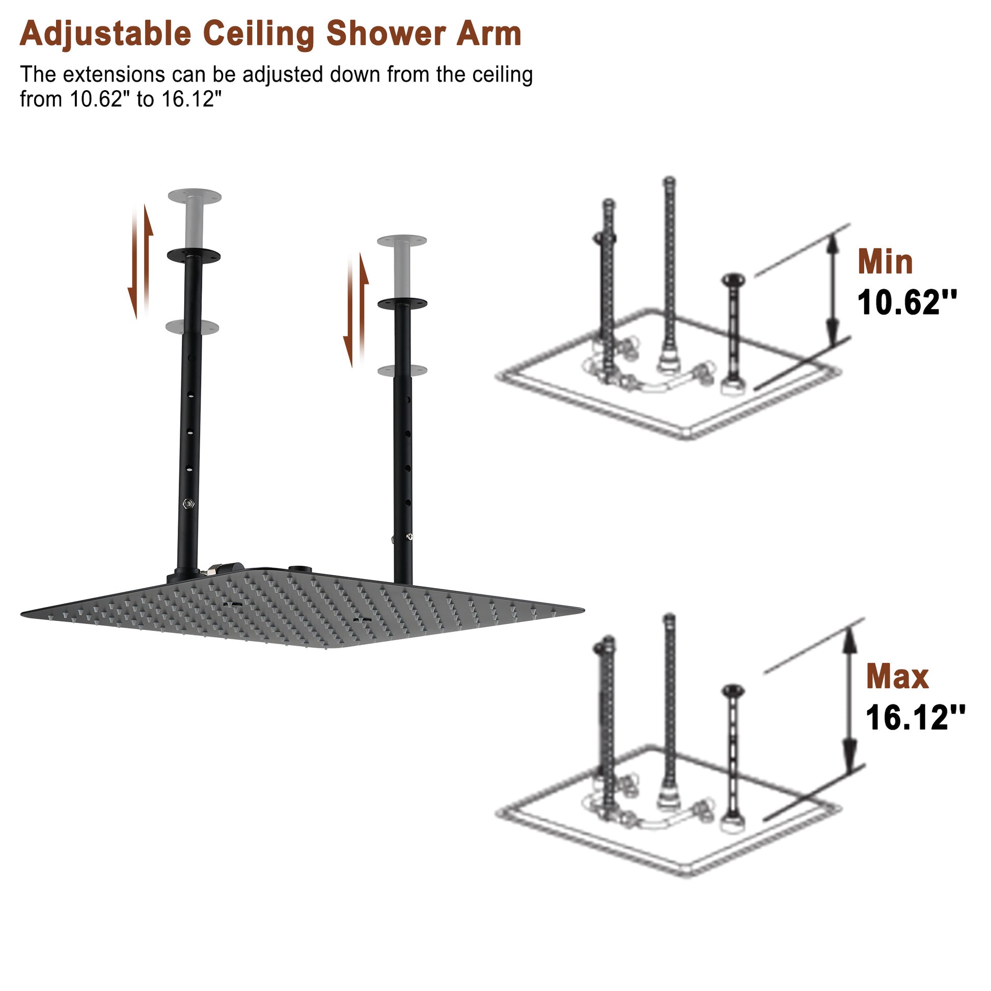 16“ Spa-Inspired Rainfall Shower System with Body Jets & Slide Bar
