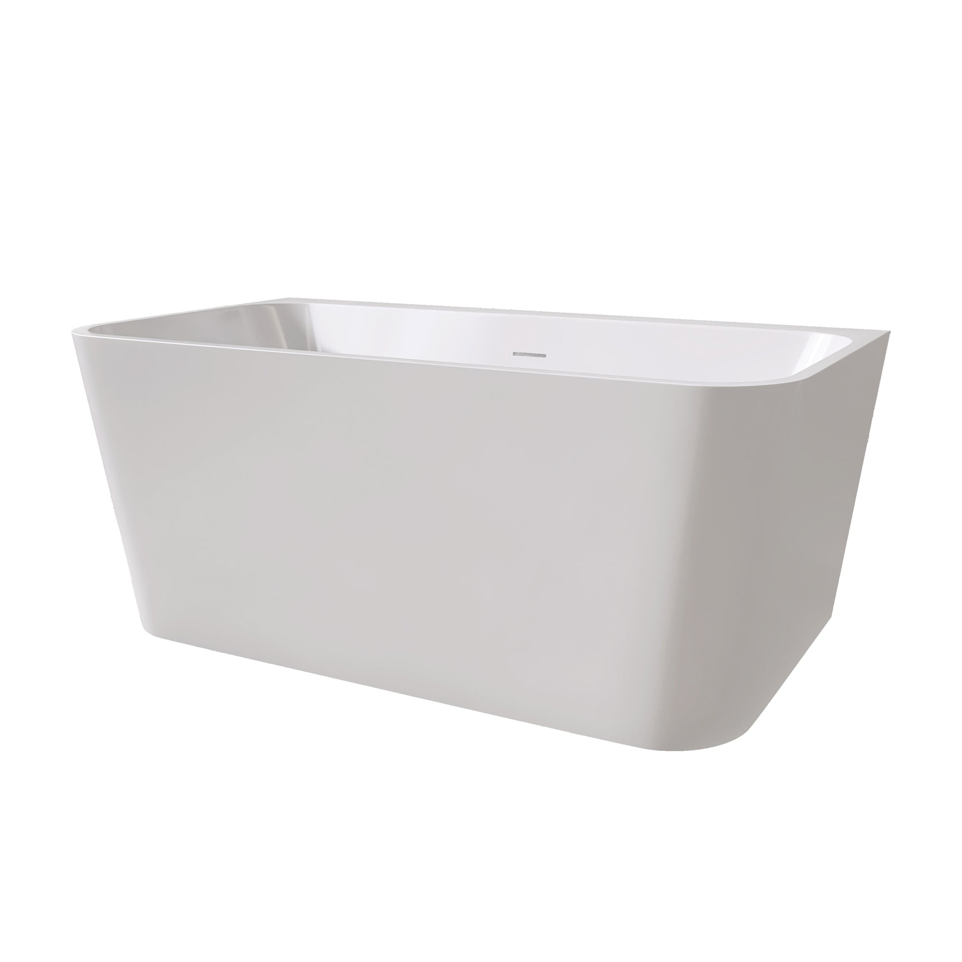 55"/59" Glossy White Square Freestanding Acrylic Bathtub with Modern Industrial Design
