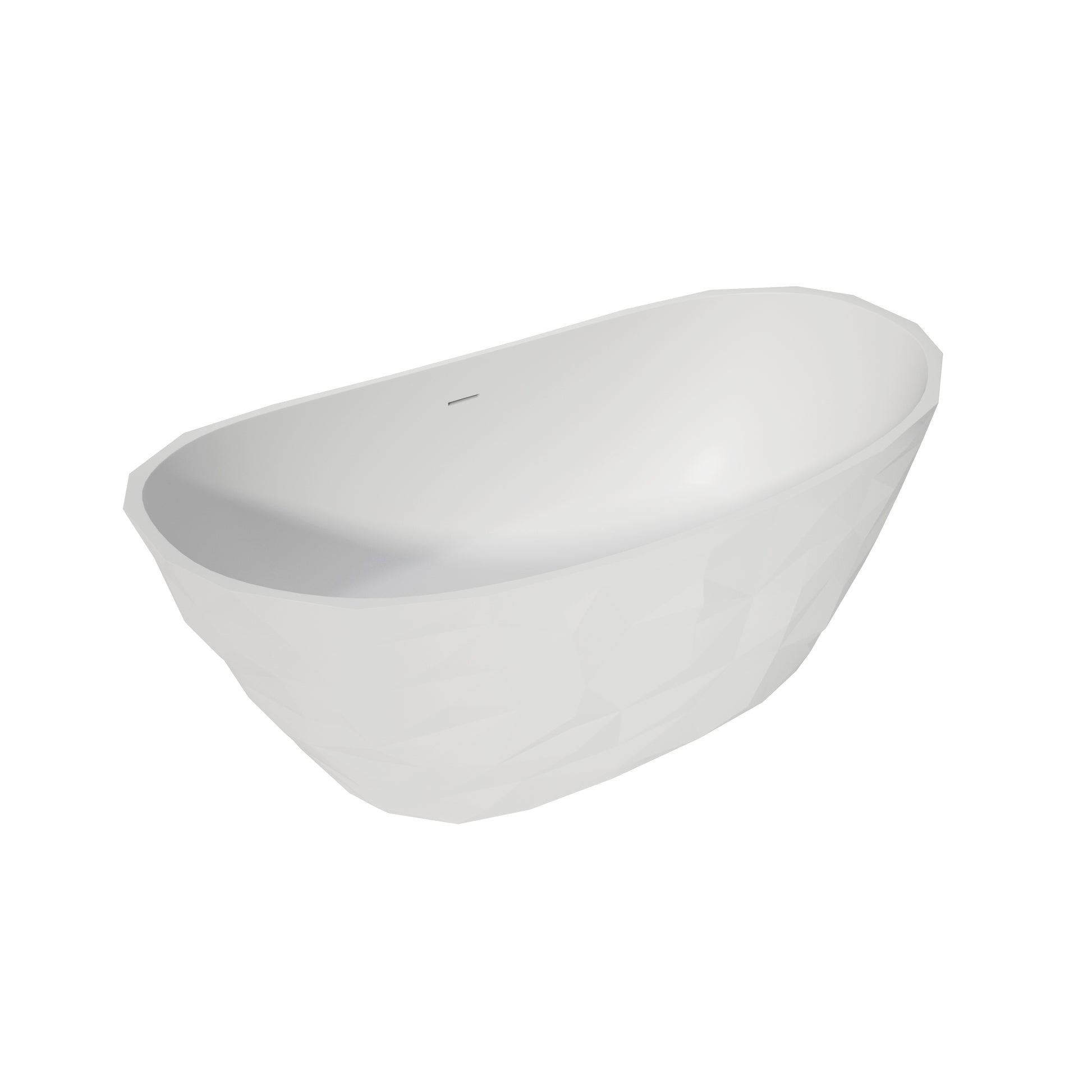 64" Matte White Faceted Solid-Surface Freestanding Bathtub with