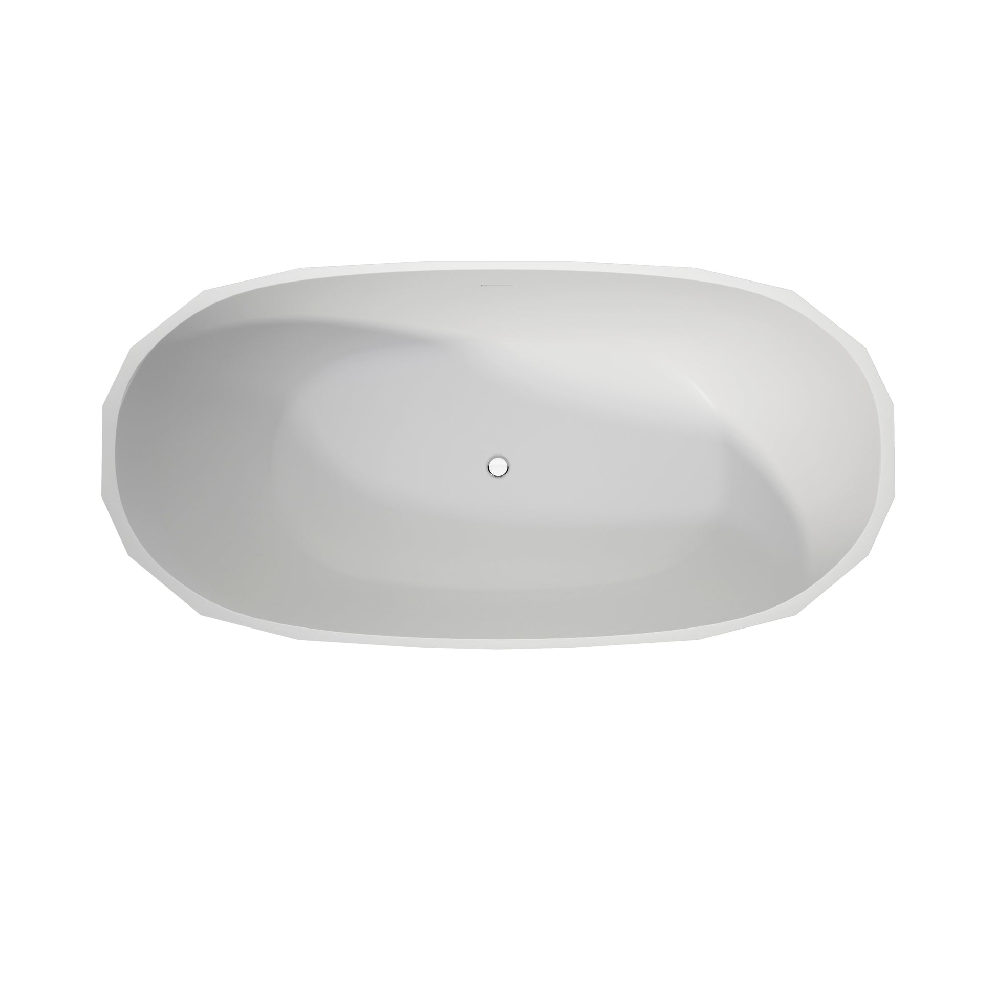 64" Matte White Faceted Solid-Surface Freestanding Bathtub with