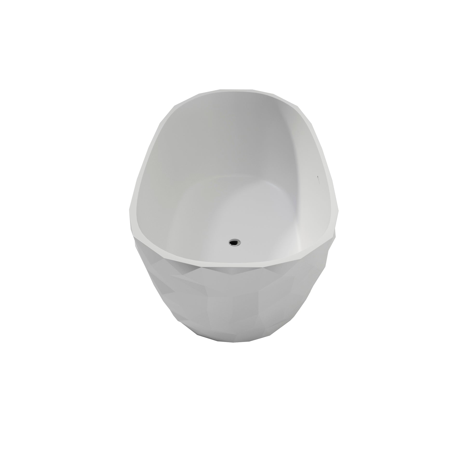 64" Matte White Faceted Solid-Surface Freestanding Bathtub with
