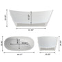 64" Matte White Faceted Solid-Surface Freestanding Bathtub with