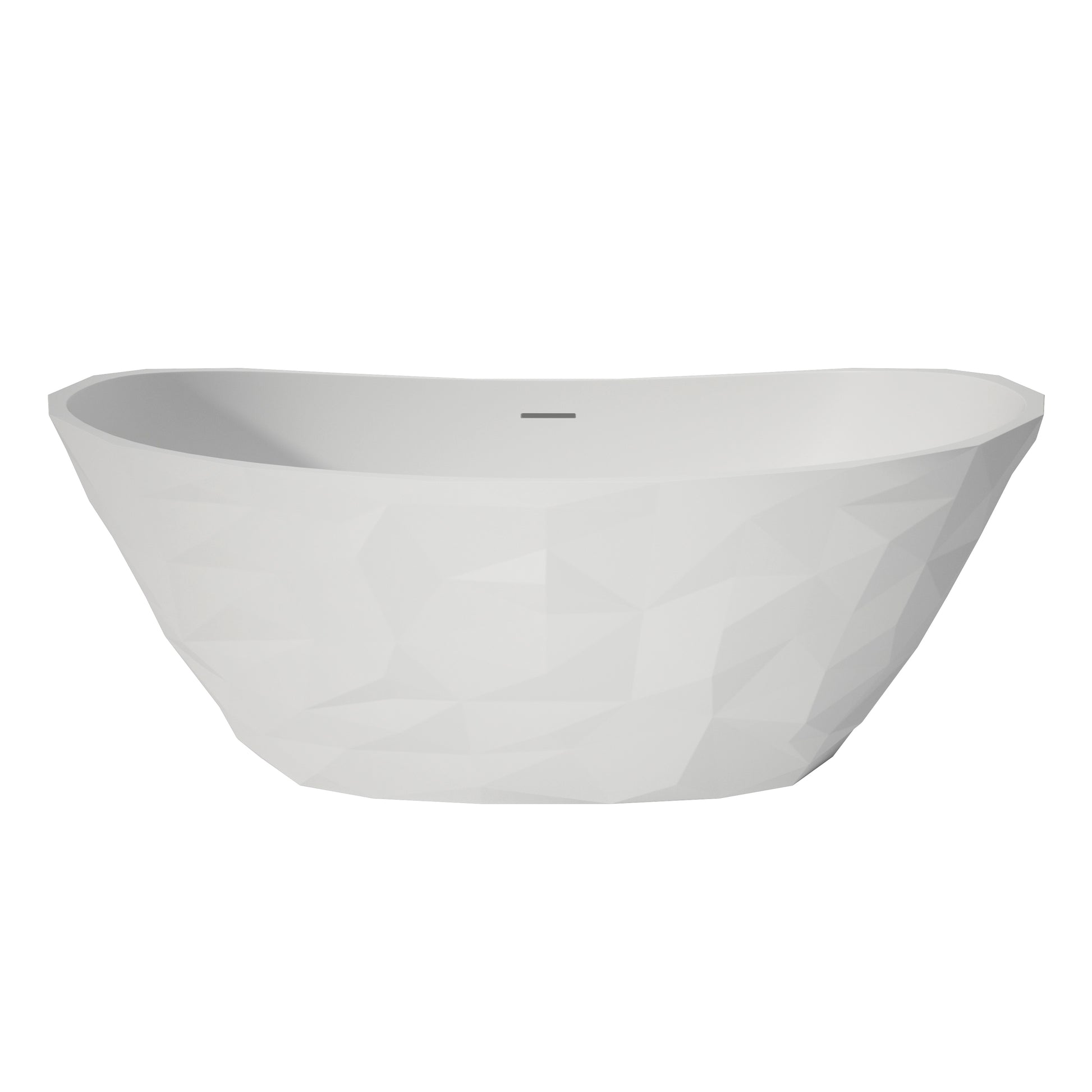 64" Matte White Faceted Solid-Surface Freestanding Bathtub with