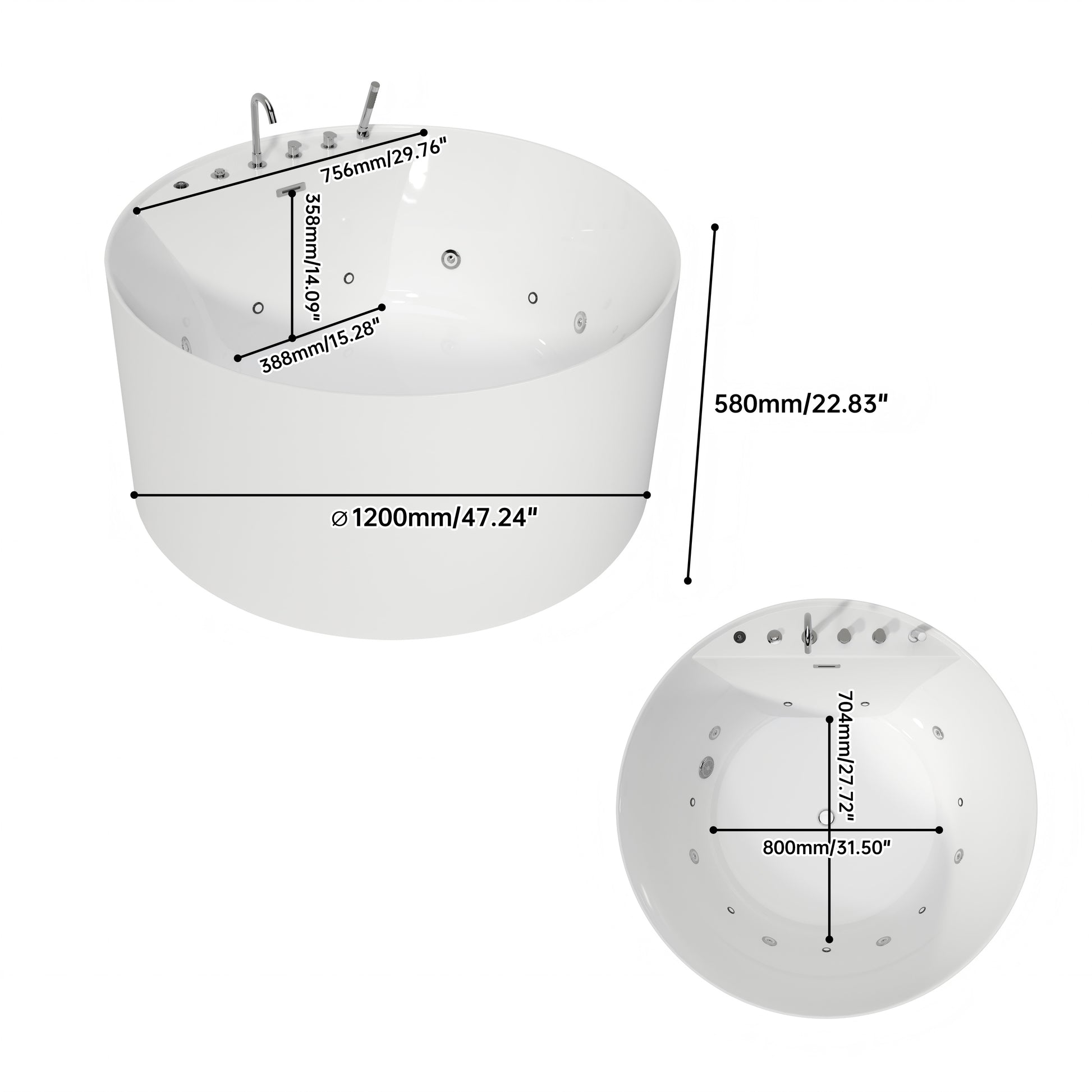 49" Modern Freestanding Whirlpool Bathtub with LED Mood Light & Hydro Massage Jets