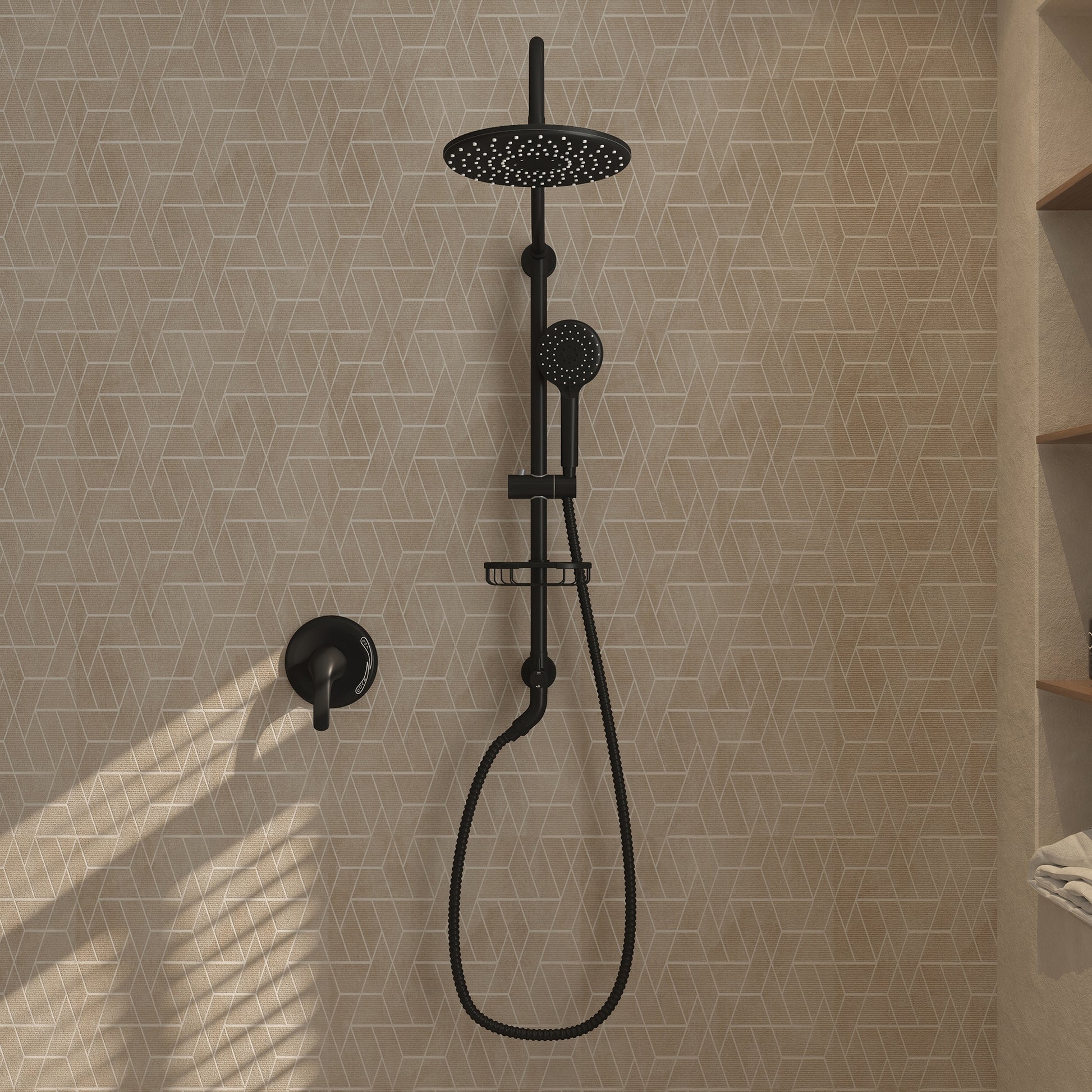 9.63-inch Exposed Shower System with Shower Valve & Soap Dish