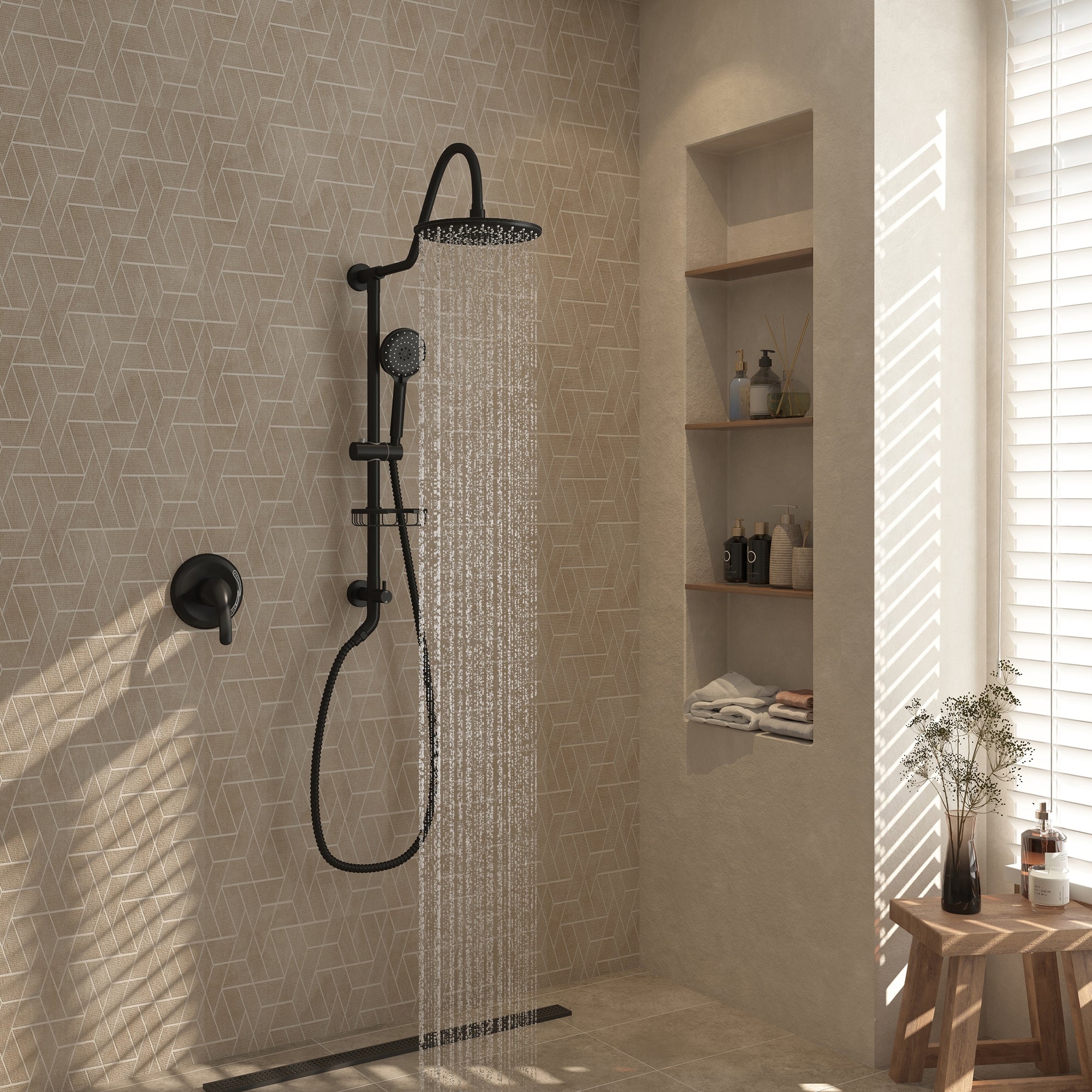 9.63-inch Exposed Shower System with Shower Valve & Soap Dish