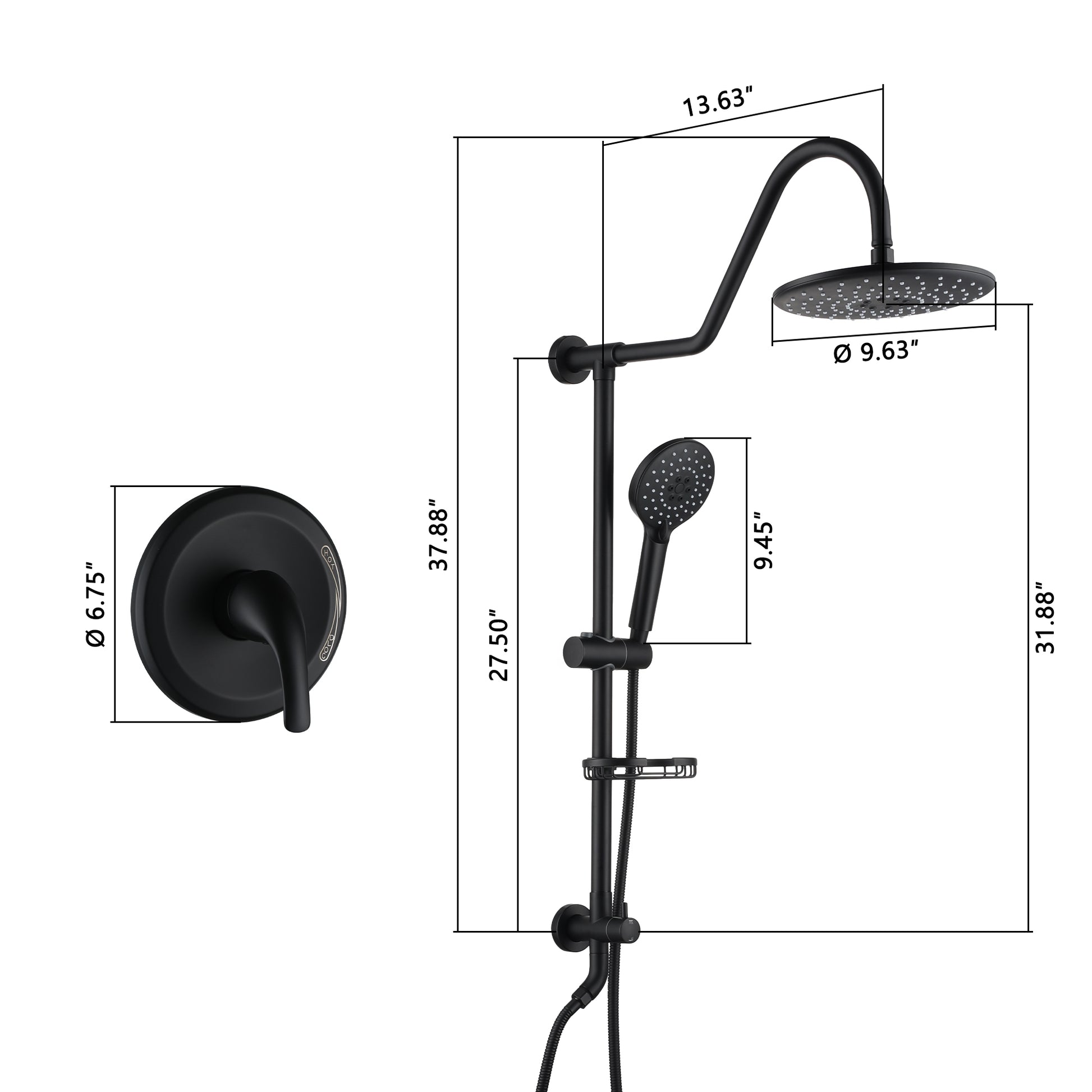 9.63-inch Exposed Shower System with Shower Valve & Soap Dish