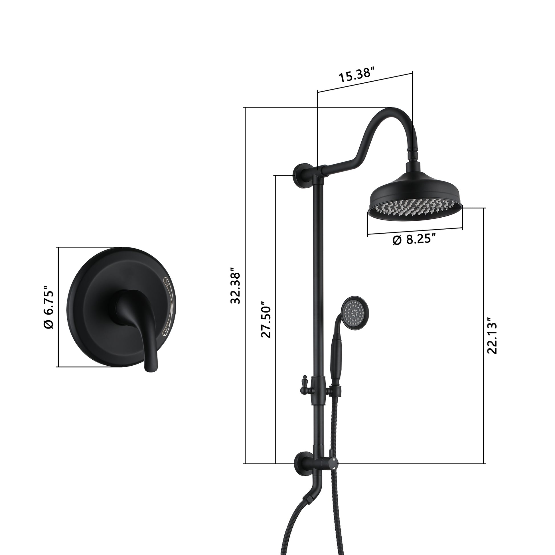 8-inch 2-Function Exposed Pipe Shower System with Shower Valve