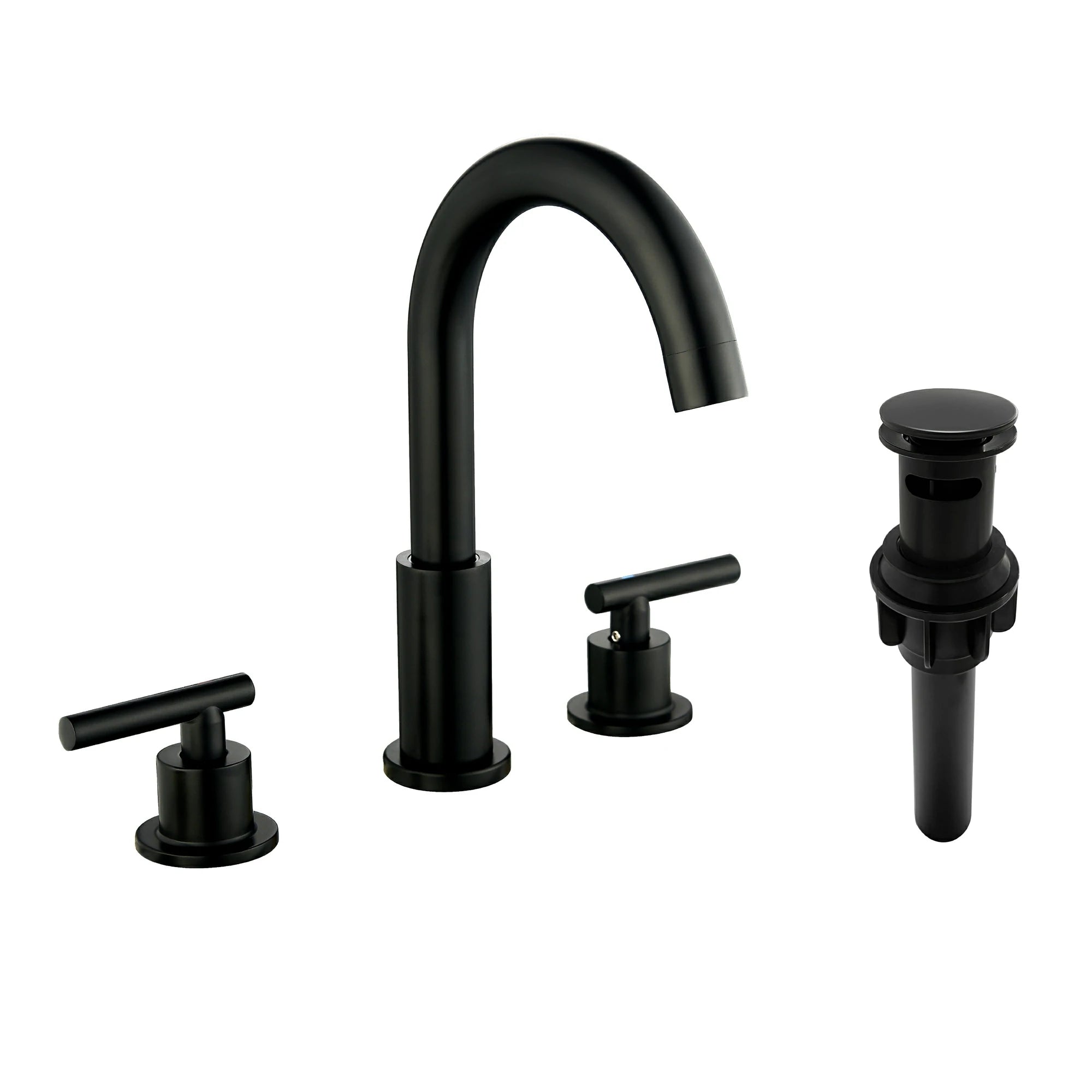 Matte Black 3 Hole Bathroom Faucet with Two Handles, Quick Connect Hose and Pop-Up Drain