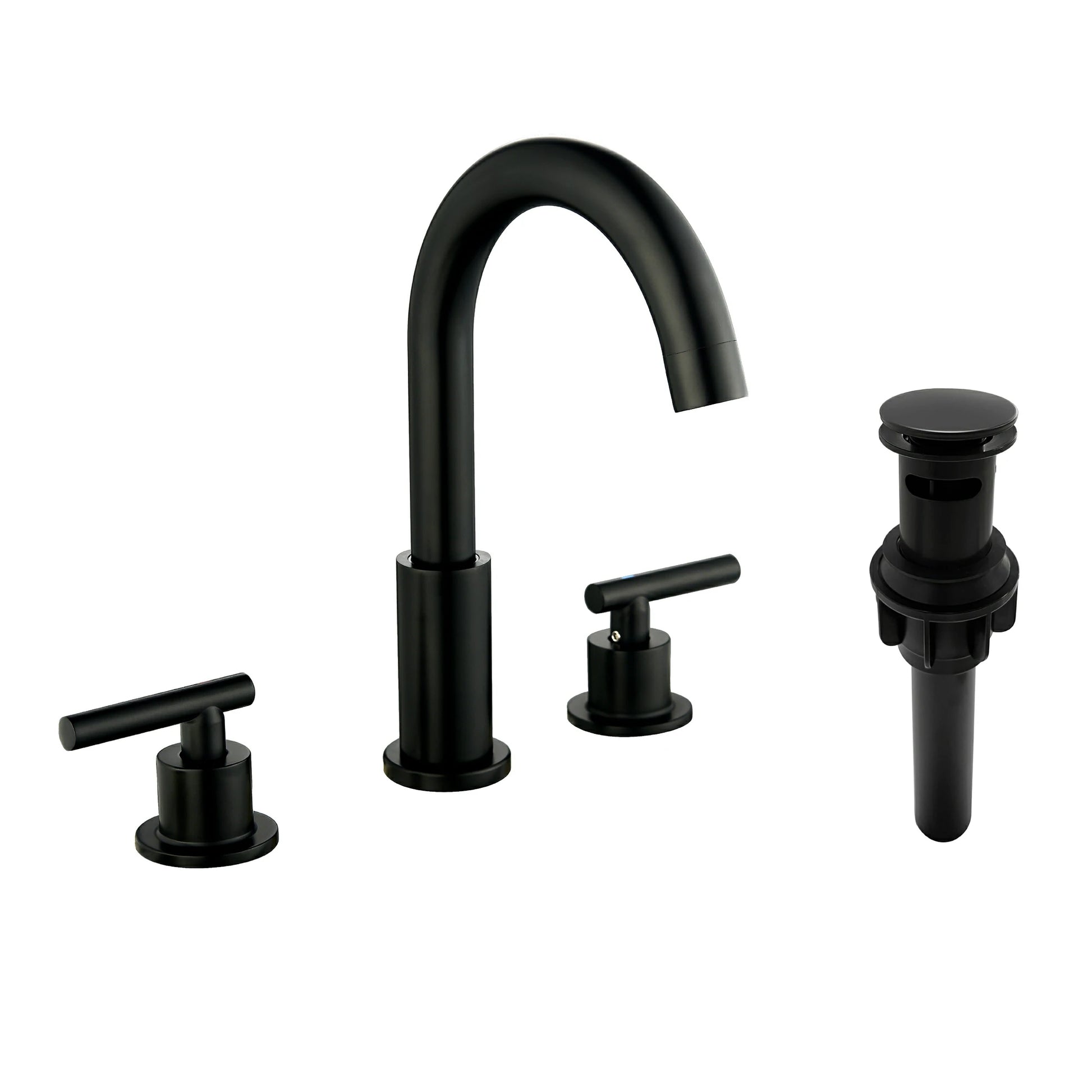 Matte Black 3 Hole Bathroom Faucet with Two Handles, Quick Connect Hose and Pop-Up Drain