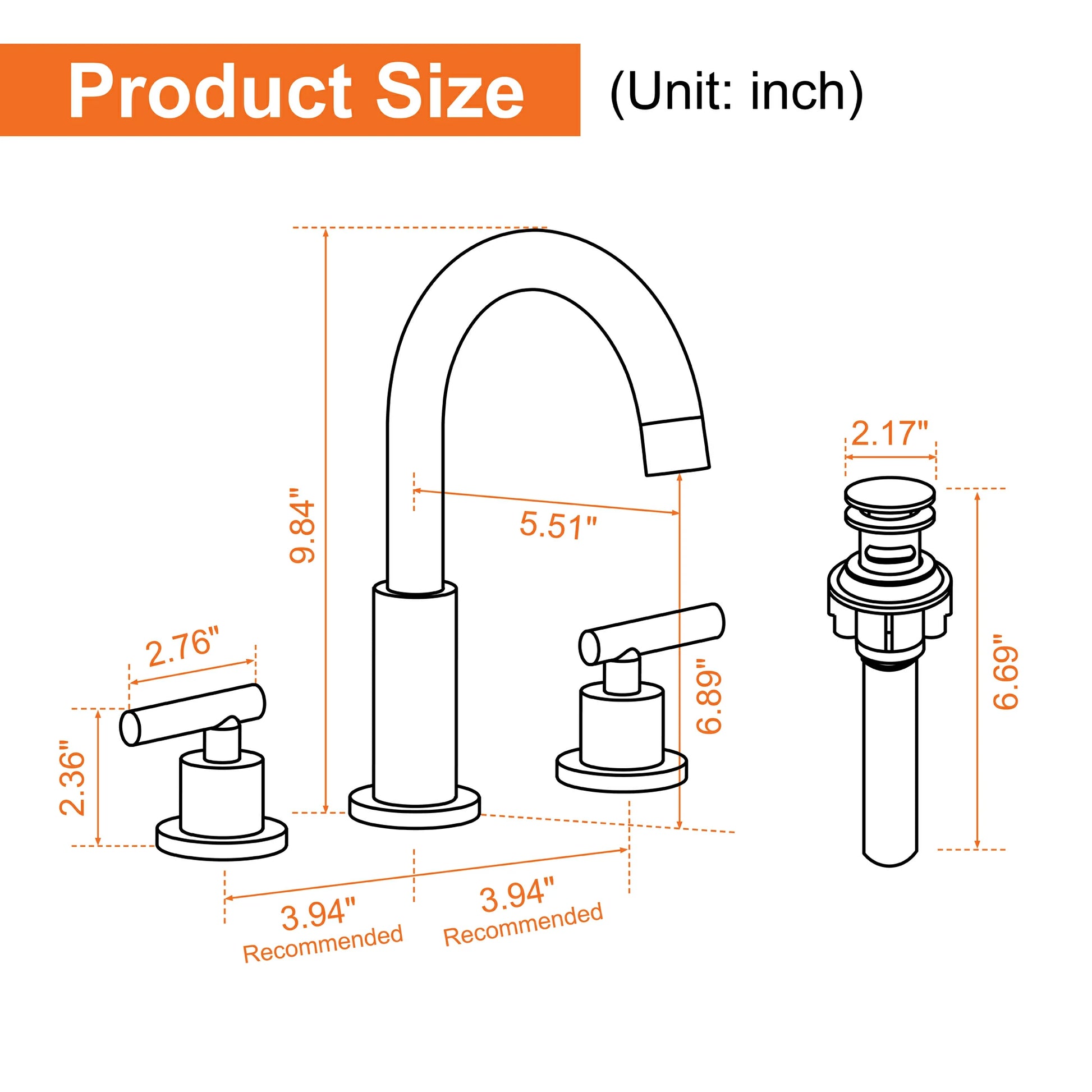 Matte Black 3 Hole Bathroom Faucet with Two Handles, Quick Connect Hose and Pop-Up Drain
