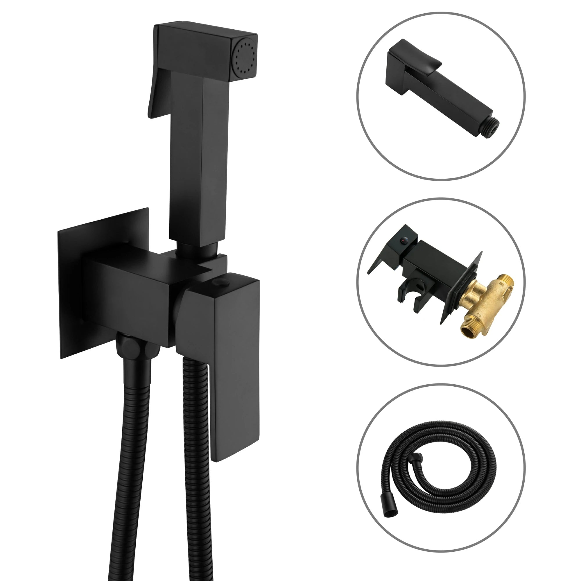 Matte Black Handheld Bidet Sprayer with Solid Brass Rough-In Valve and Adjustable Water Pressure