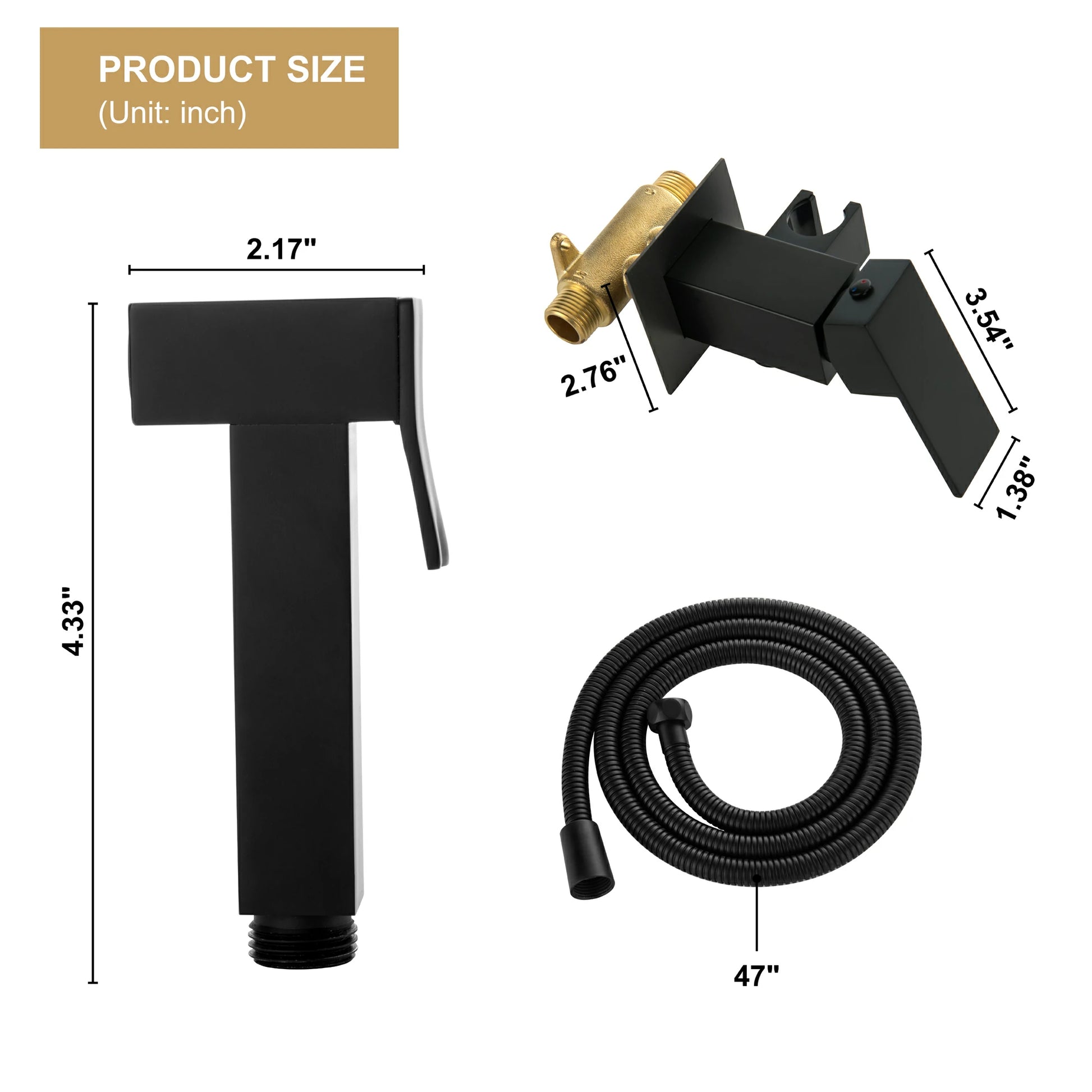 Matte Black Handheld Bidet Sprayer with Solid Brass Rough-In Valve and Adjustable Water Pressure