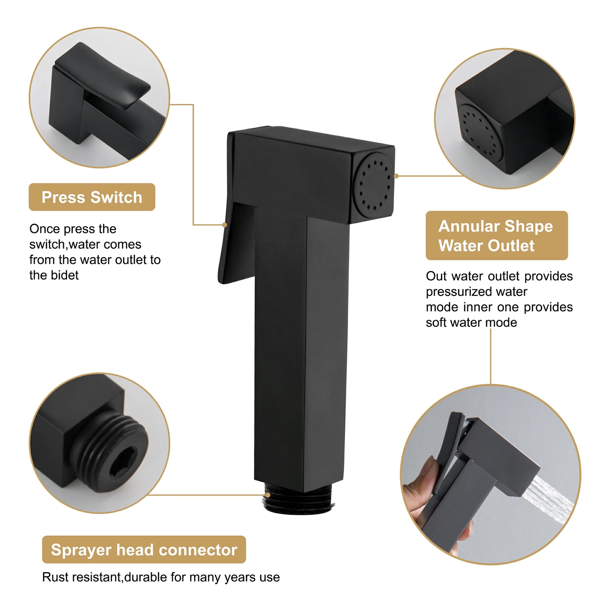 Matte Black Handheld Bidet Sprayer with Solid Brass Rough-In Valve and Adjustable Water Pressure