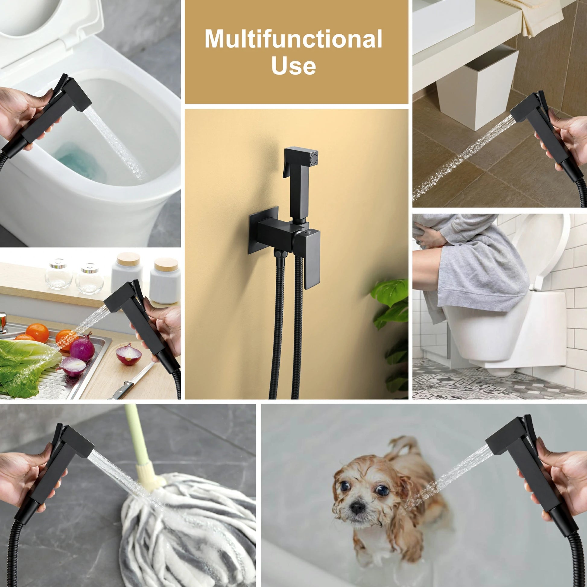 Matte Black Handheld Bidet Sprayer with Solid Brass Rough-In Valve and Adjustable Water Pressure