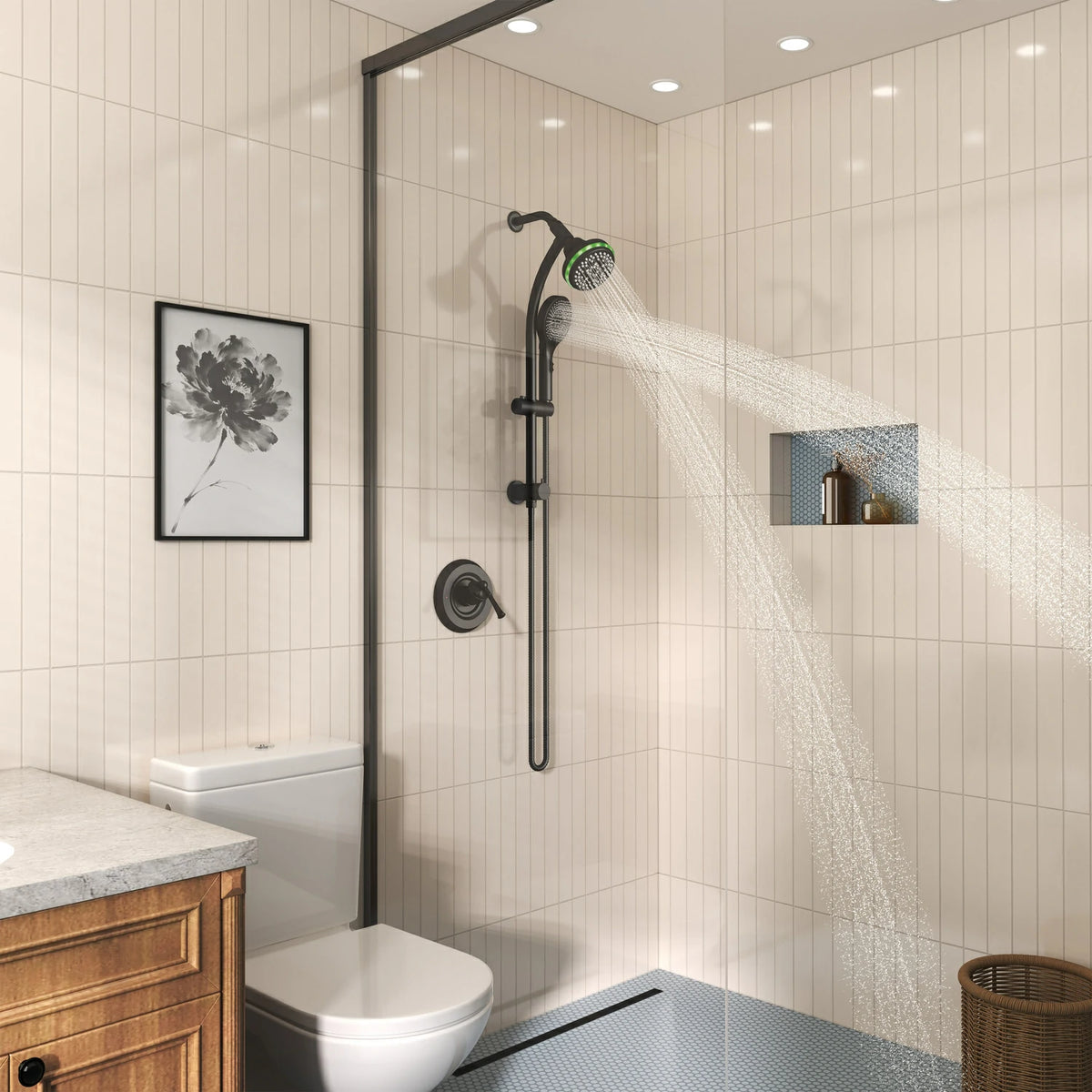 Modern 4 Inch 4 Function Rain Shower Head with Handheld Shower