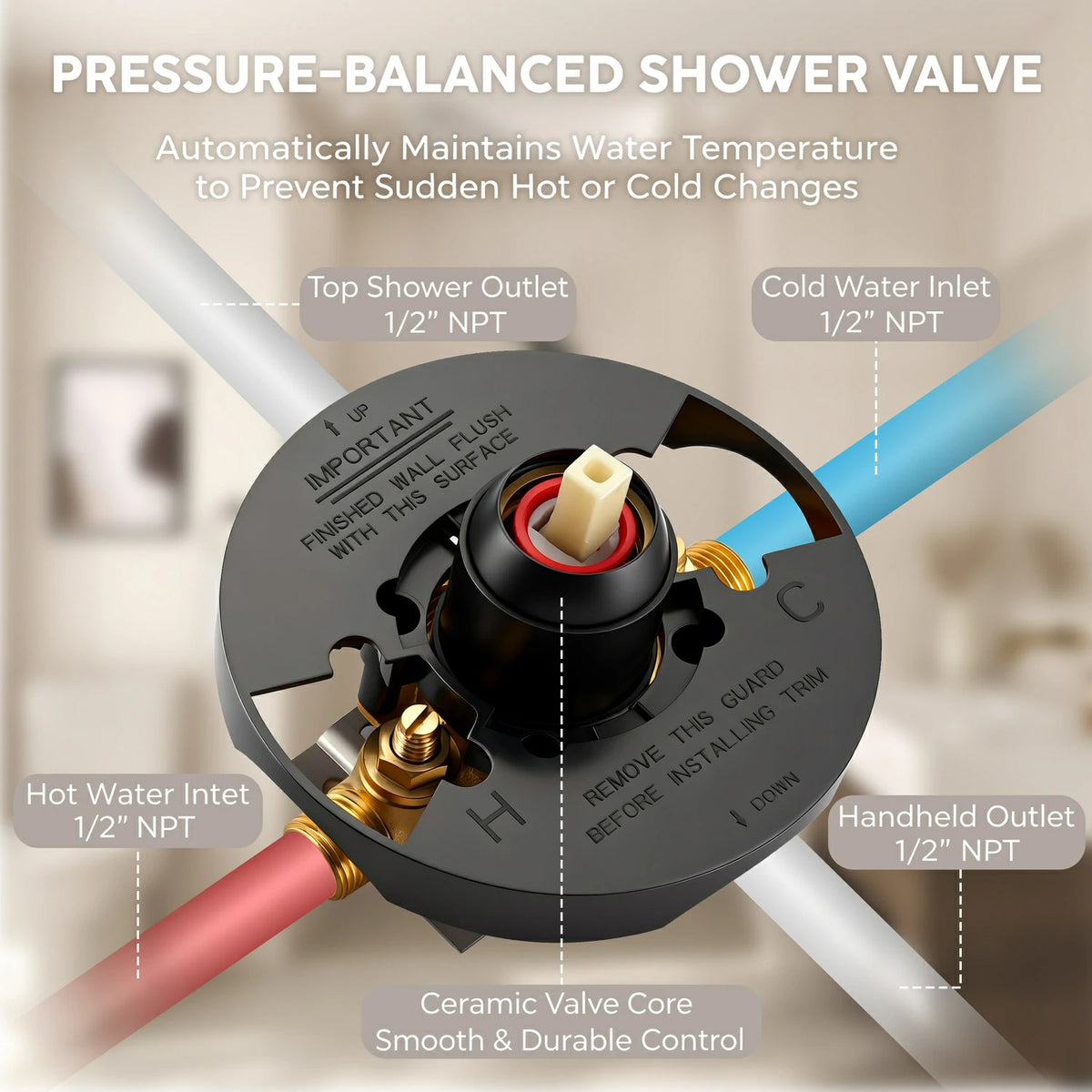 Modern 4 Inch 4 Function Rain Shower Head with Handheld Shower