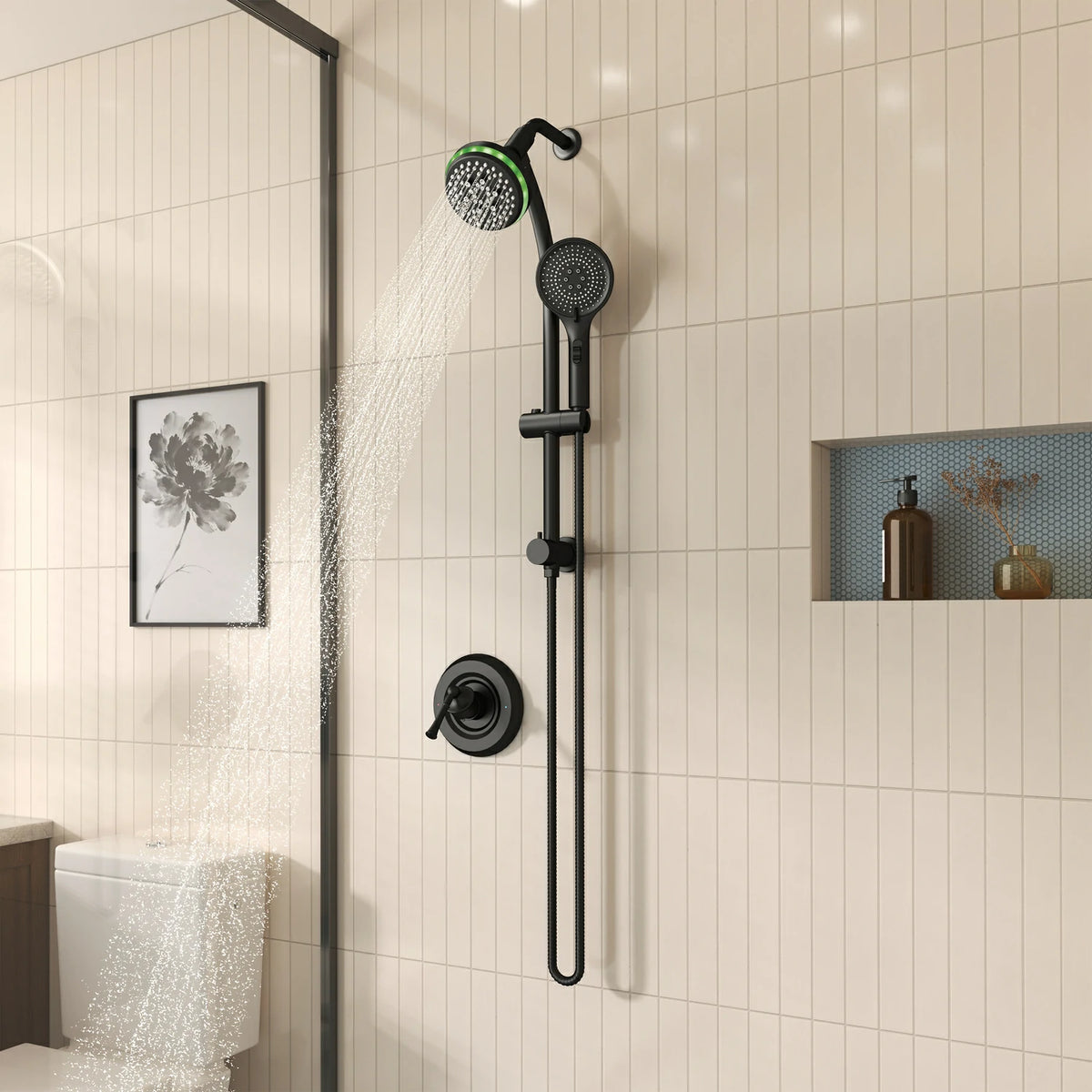 Modern 4 Inch 4 Function Rain Shower Head with Handheld Shower