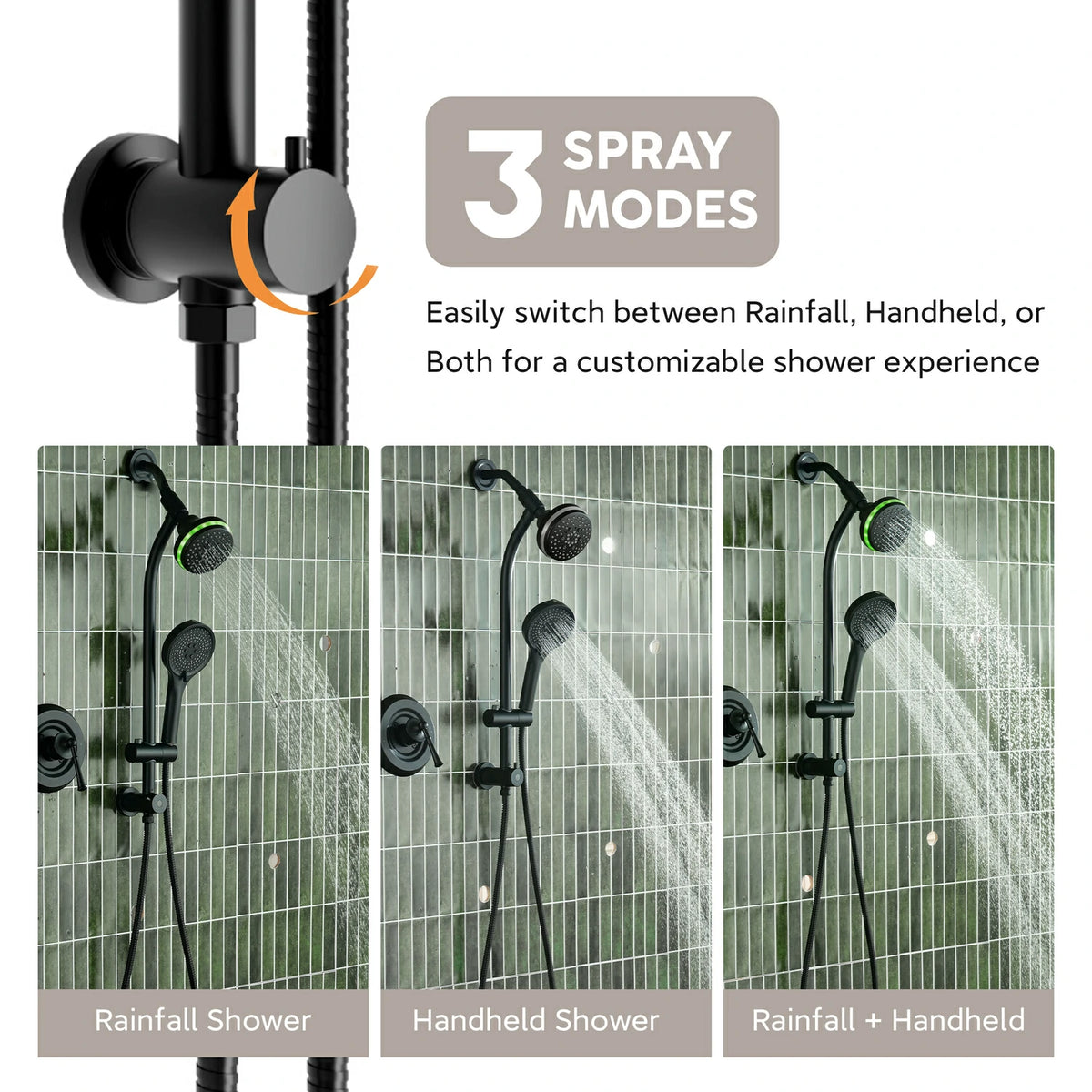 Modern 4 Inch 4 Function Rain Shower Head with Handheld Shower