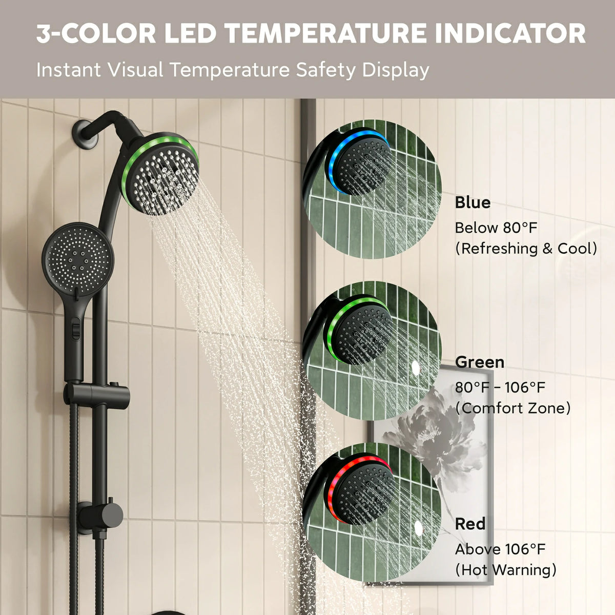 Modern 4 Inch 4 Function Rain Shower Head with Handheld Shower