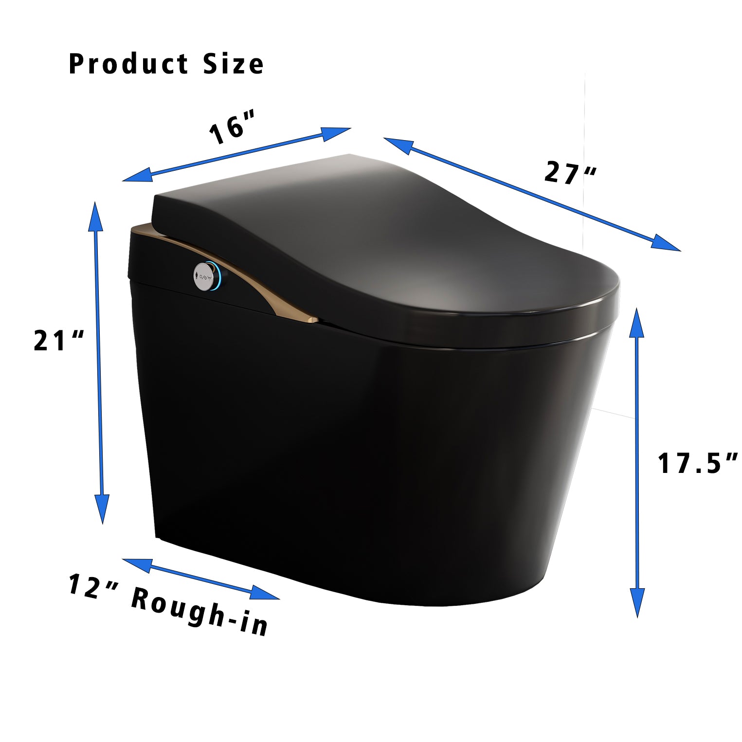 Modern Smart Toilet With Bidet, Auto Flush,  Warm Water and Dry, Heated Seat, Foam Shield Function Matte Black