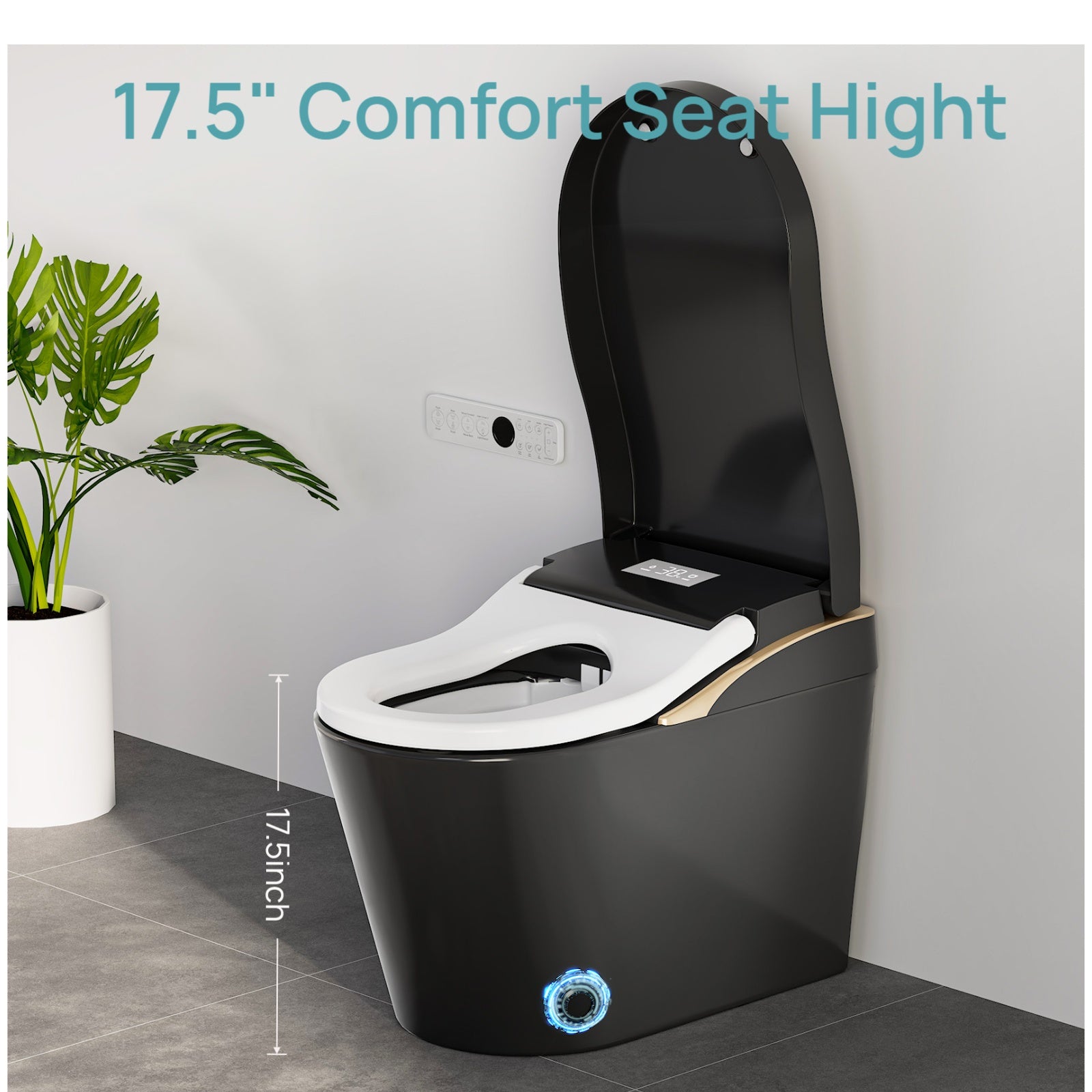 Modern Smart Toilet With Bidet, Auto Flush,  Warm Water and Dry, Heated Seat, Foam Shield Function Matte Black