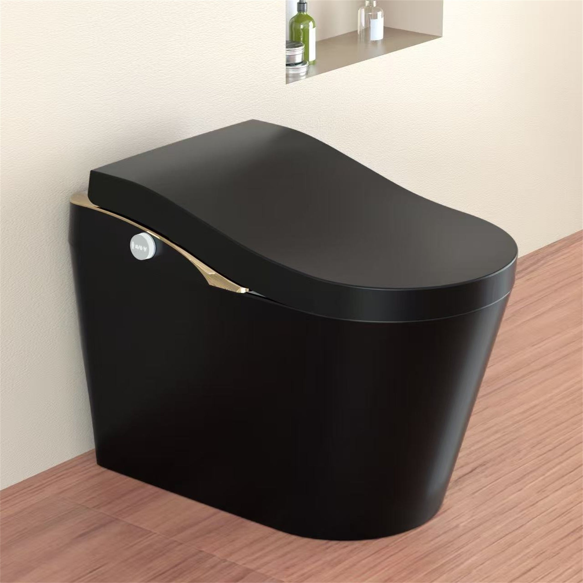 Modern Smart Toilet With Bidet, Auto Flush,  Warm Water and Dry, Heated Seat, Foam Shield Function Matte Black