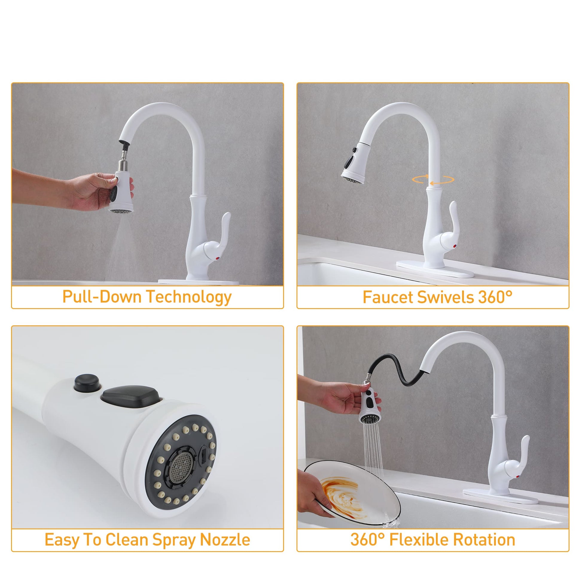 Modern Pull Down Kitchen Faucet with Magnetic Docking, Single Handle Stainless Steel Design, Easy Installation Deck Plate Included
